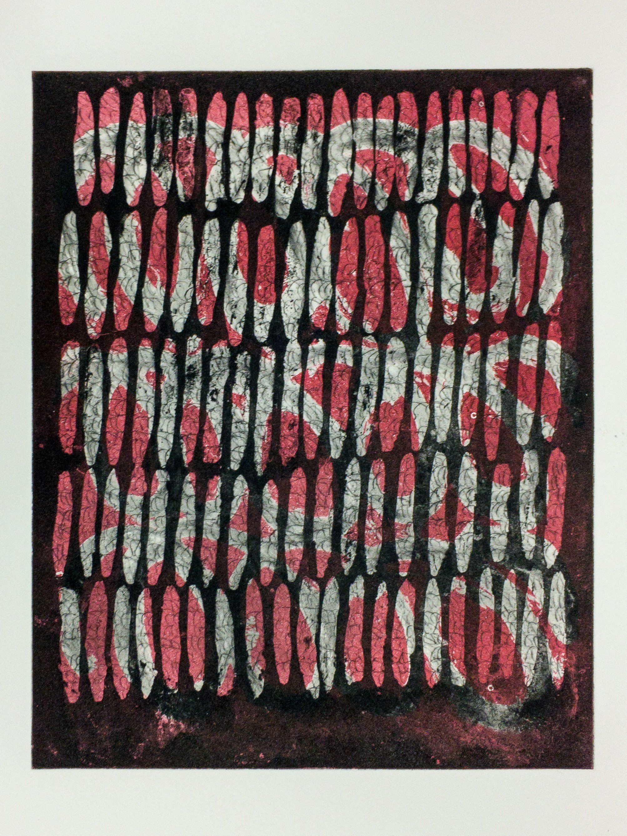  Ninety-eight Marks On Red with Swish  Damon Campagna&nbsp;  Edition of 1, Open bite copperplate etching on paper, 2018  $400     My practice involves documenting and cataloging the “self” through the mark. Each print or painting I produce is a wholl