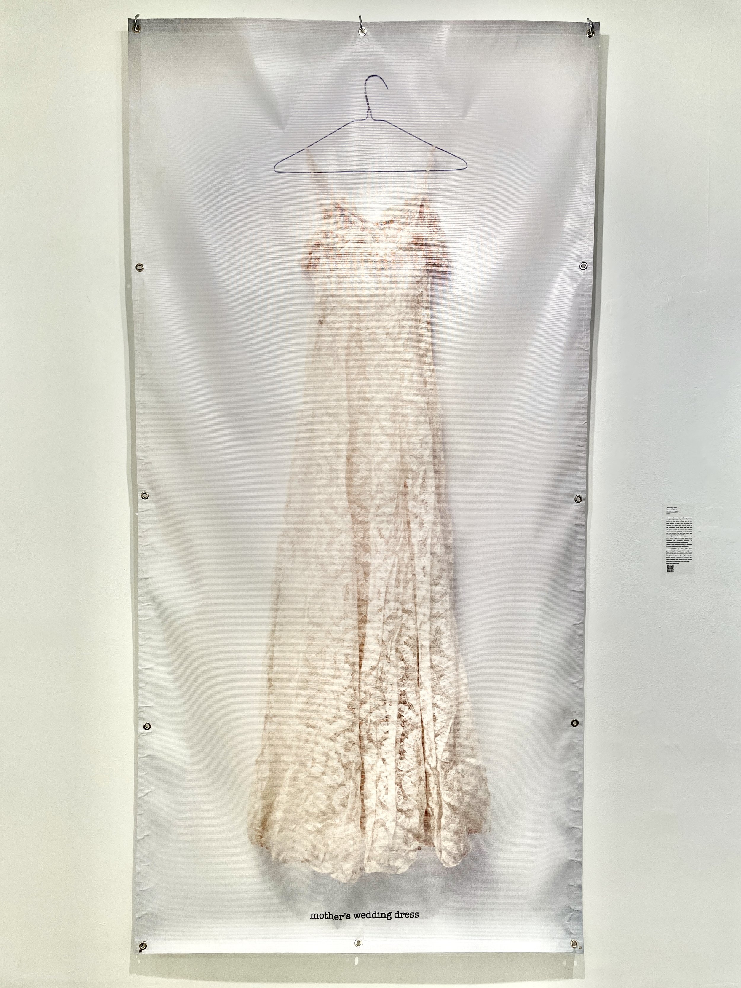  Wedding Dress  Alexandra Broches&nbsp;  Mesh banner, 2019&nbsp;  $800     Alexandra Broches is the first-generation daughter of Dutch Jewish parents who  arrived in New York in 1939. Her life has been shaped in many ways by being the daughter of a f