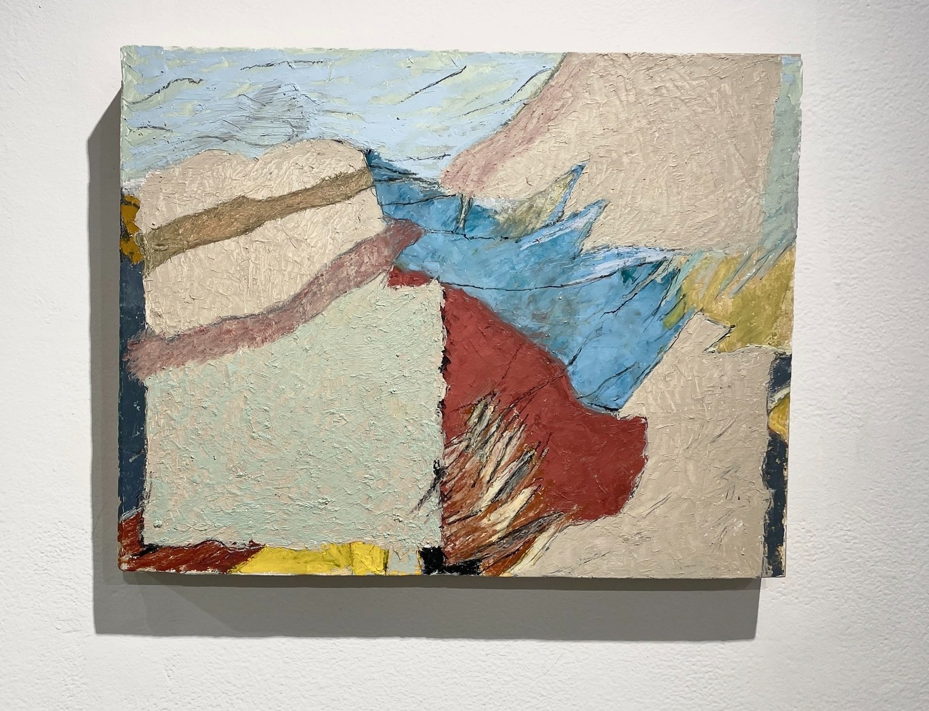  Untitled  Roberta Richman  Oil stick on paper mounted on board $250     Landscape inspires my work. Looking at horizons, fields, marshland, dunes and beginning new work with a particular place in mind is how I move from a white sheet of paper to the