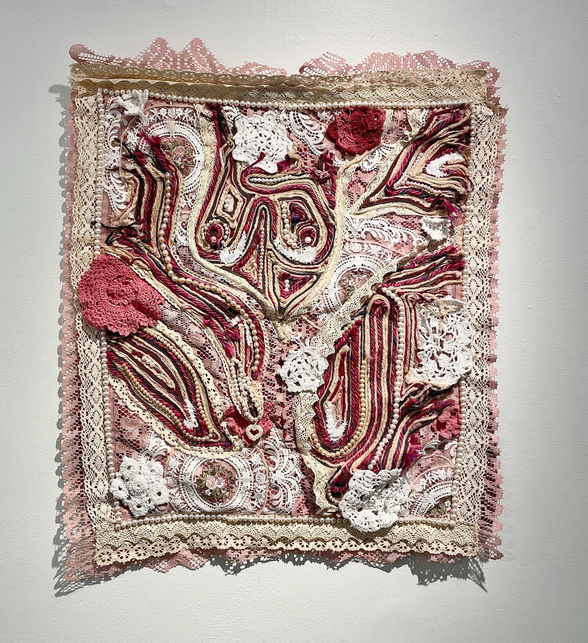 Lady Like  Sonja Czekalski&nbsp;  Yarn, Pearls, and Miscellaneous Fabrics and Wool&nbsp;  2021&nbsp;  $600     I am an interdisciplinary artist, driven to tell women’s stories. I consider the bloodline of my grandmother, my mother, my sister, the we
