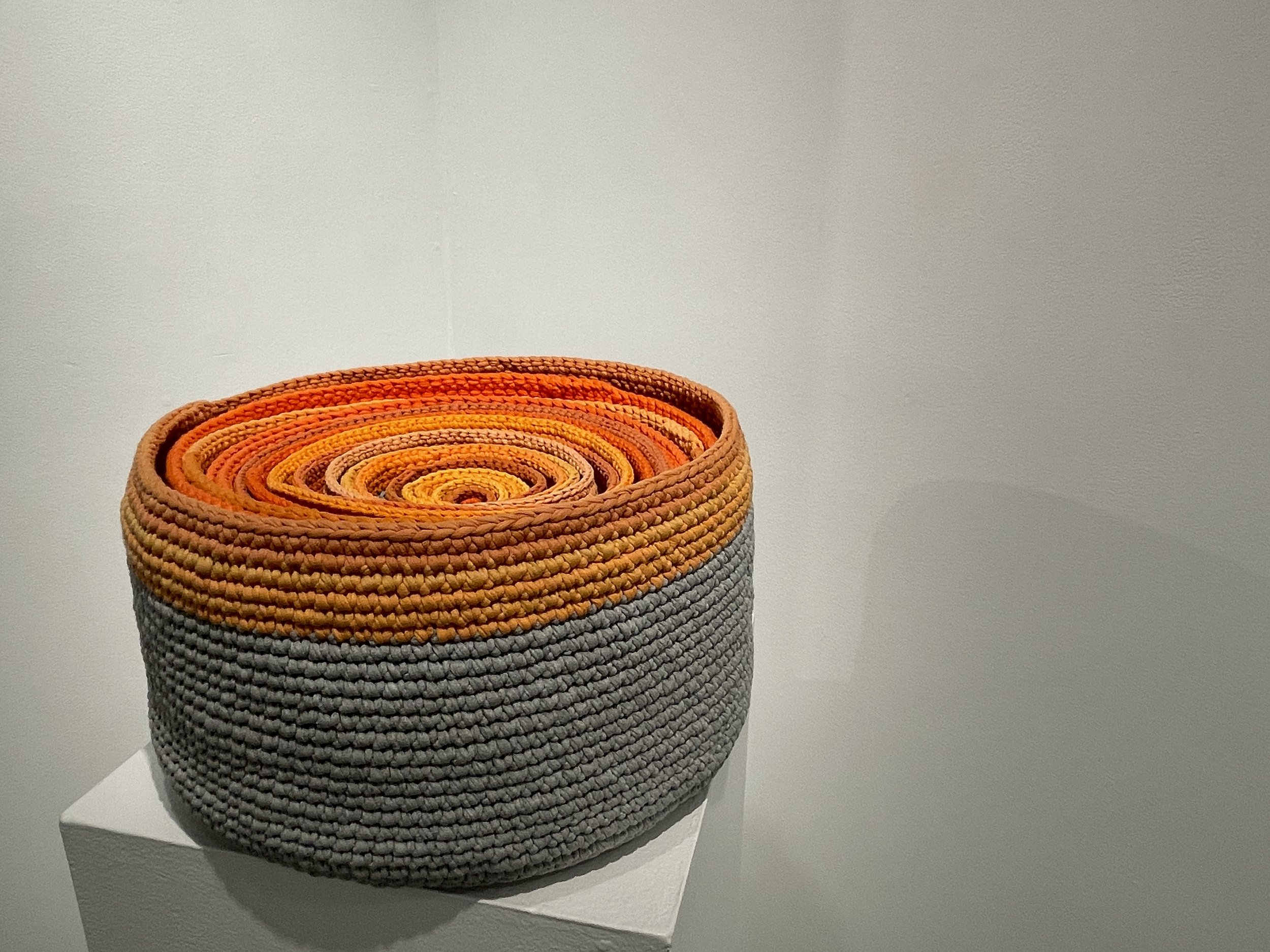  Michele Fandel Bonner, MA&nbsp;   Empty Nesting Baskets   Crocheted recycled t-shirts  $3,900.00  2015  &nbsp;  Eighteen Nesting Baskets is made from recycled T-shirts sourced from local thrift shops supporting the homeless. The work was well underw
