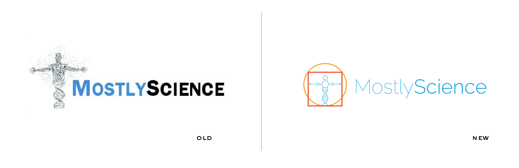 A rebrand of Mostly Science's logo - an online science blog written and curated by scientists and students.