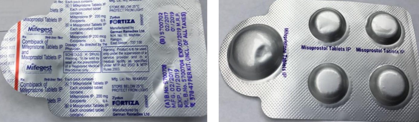 MIFEGEST KIT Manufactured by Zydus Healthcare (Fortiza) Contains: 1 mifepristone tablet (200 mg), 4 misoprostol tablets (200 mcg) Quality: Acceptable