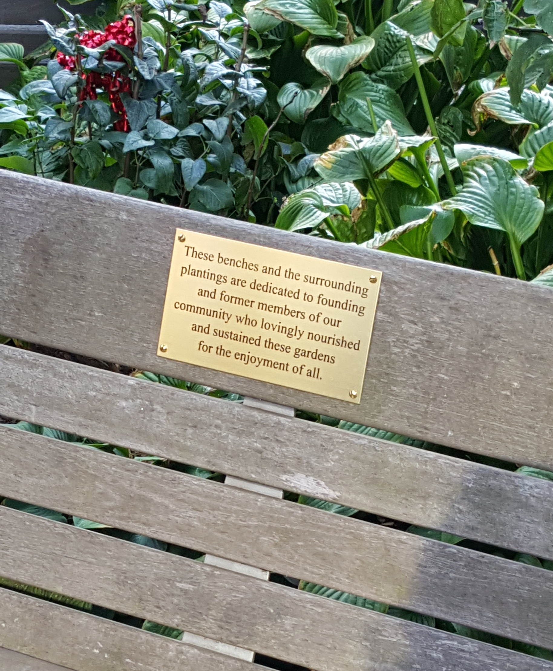 Dedication Plaque Honoring Gardeners Past and Present