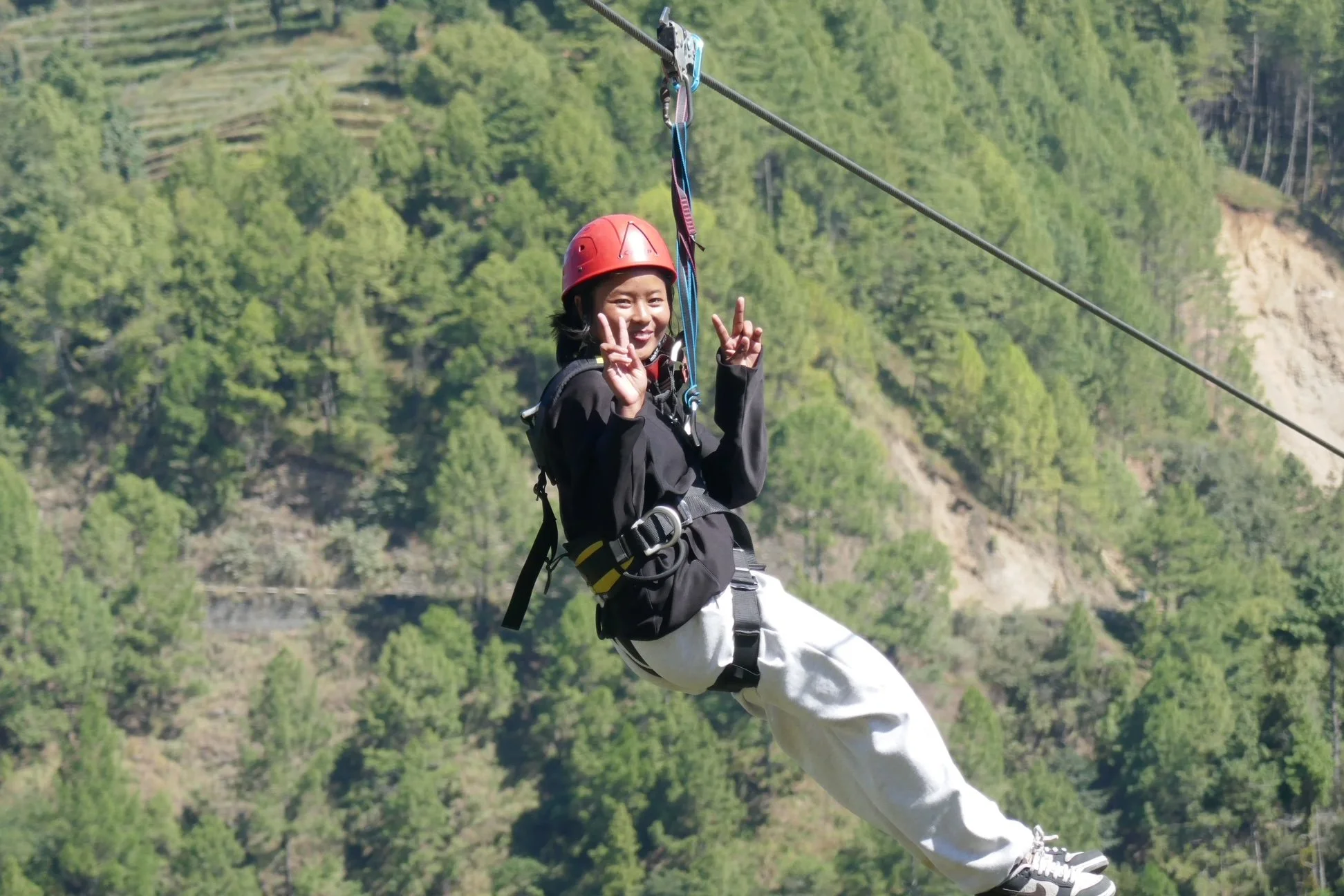 Ziplining across the lake