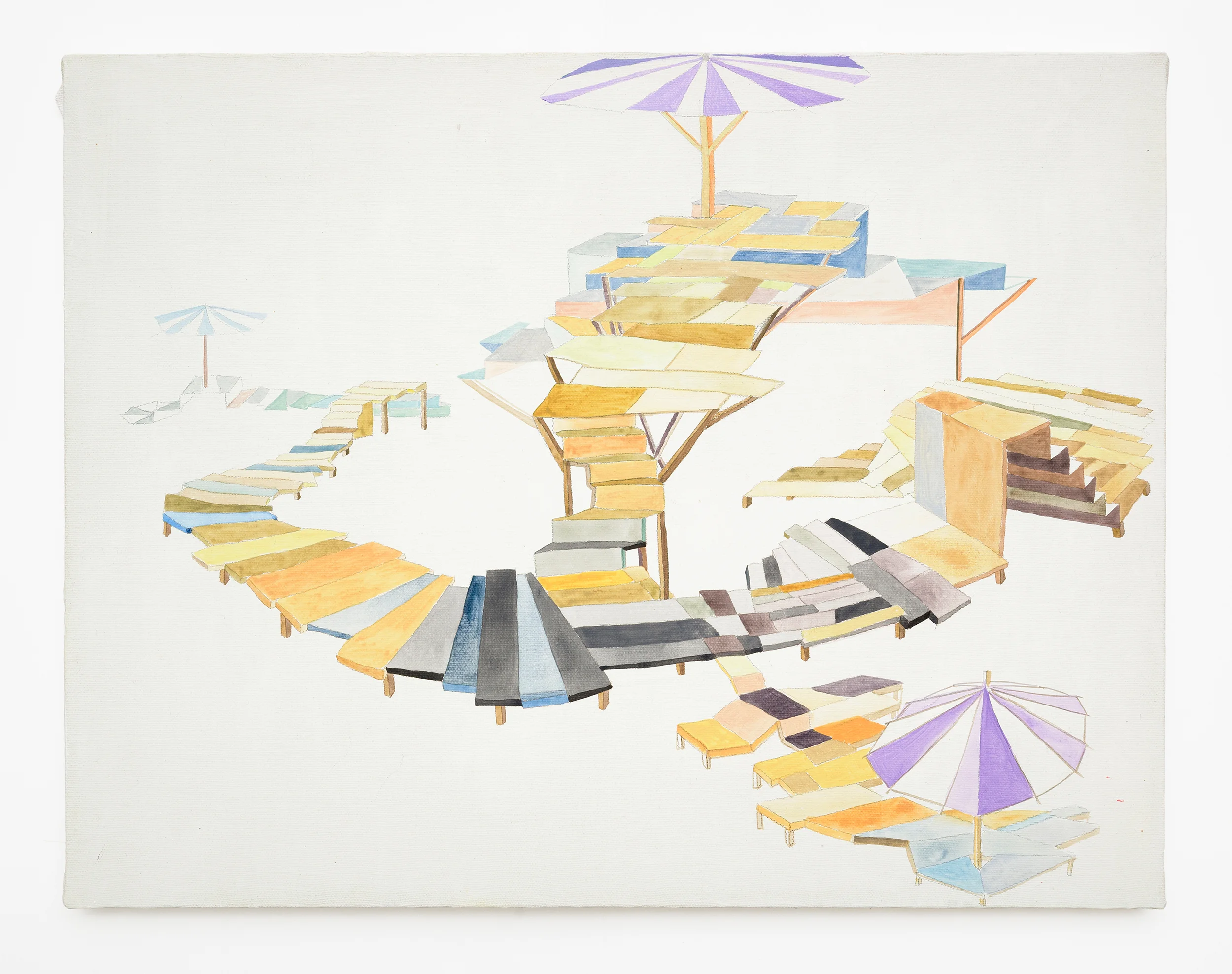 Structure with Umbrellas , 2015 Flashe and Colored pencil on canvas | 18"w x 14"h