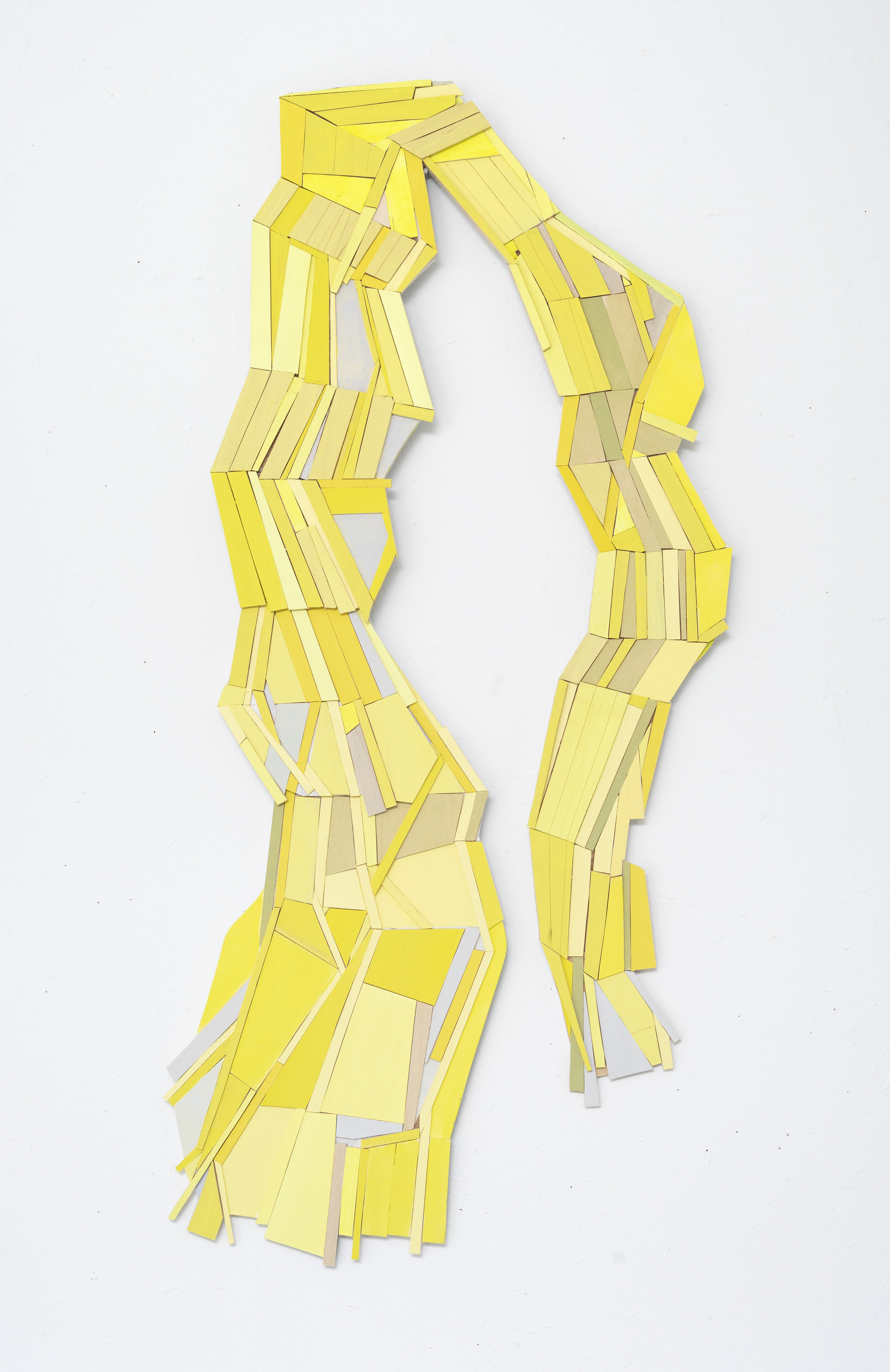   Sister Golden Hair , 2019  Flashe and acrylic on basswood, cut and adhered to shaped support, 28.5” x 12.5” x .5” 
