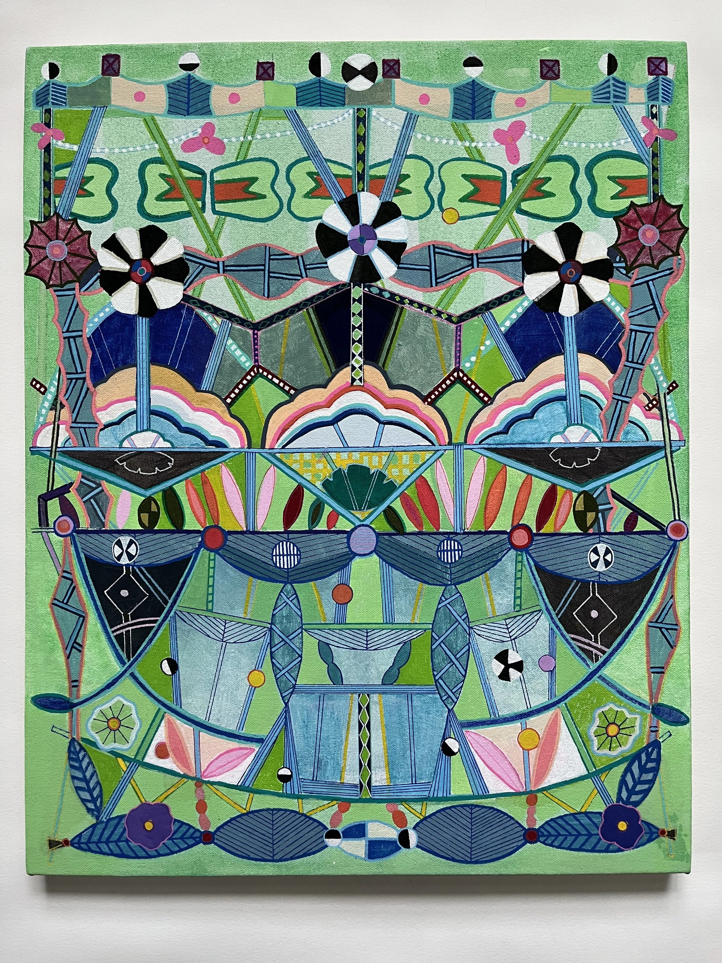 Decorative Structure (Green), 2016 Flashe, acrylic, and acrylic paint pen on canvas on panel | 16"w x 20"h