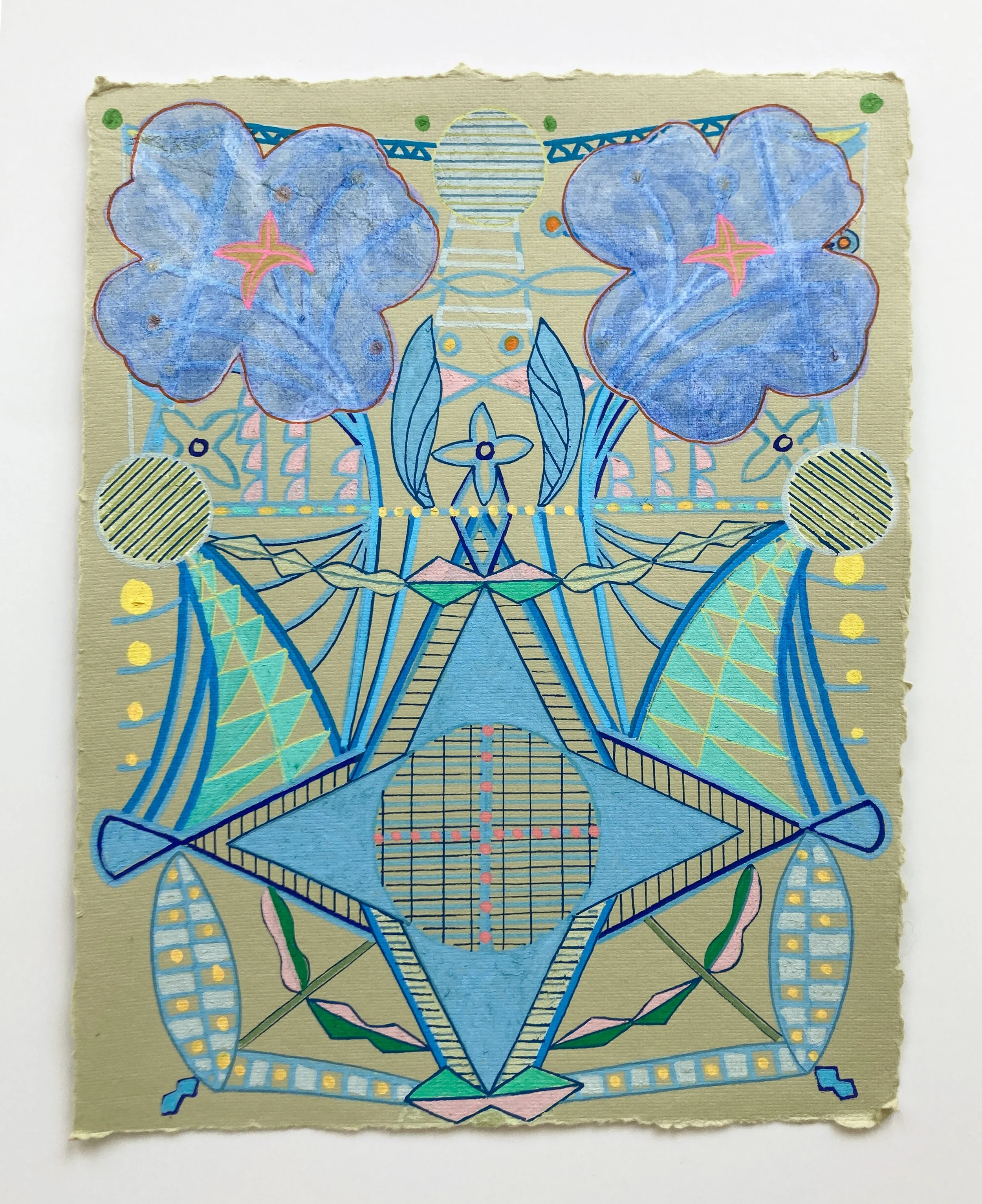  “Blue Flowers” | 2023 | Acrylic paint pen on handmade paper | 11” x 9” 