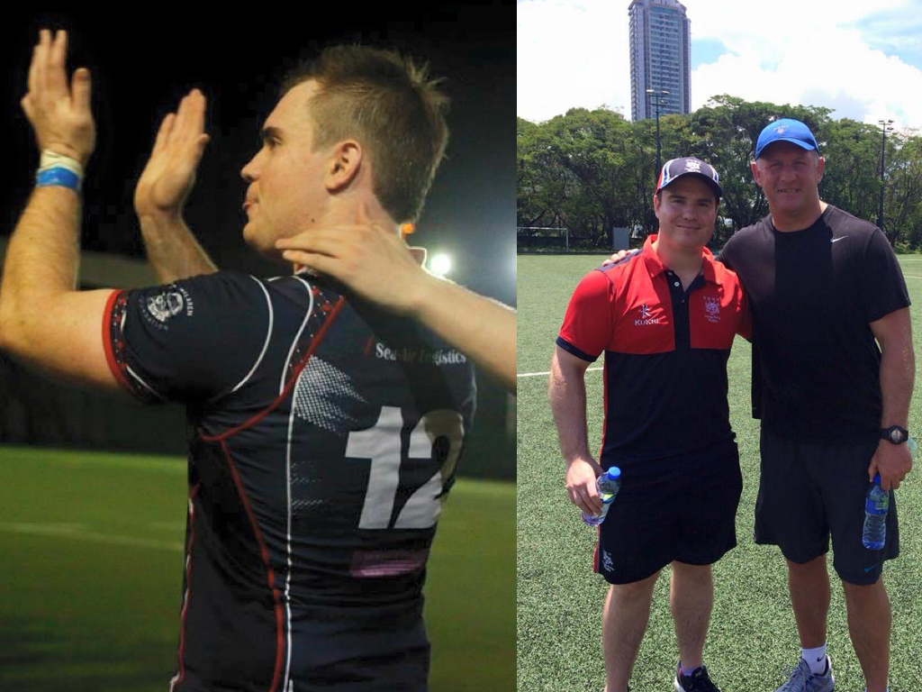 Craig Wilson left, in his International playing days, while on the right coaching with ex England International, Richard Hill