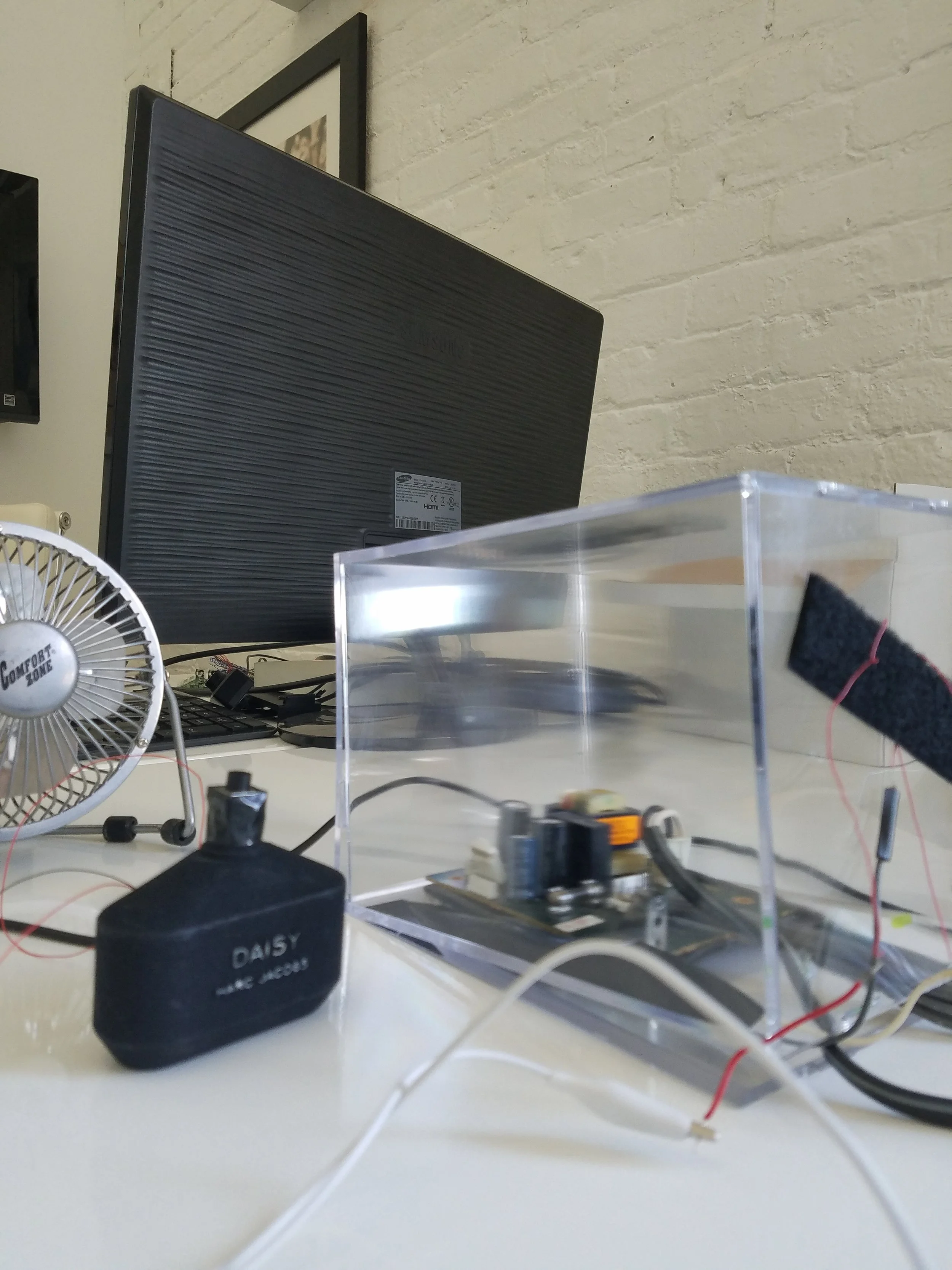 Custom circuit and 3d printed bottle and fan shown here.
