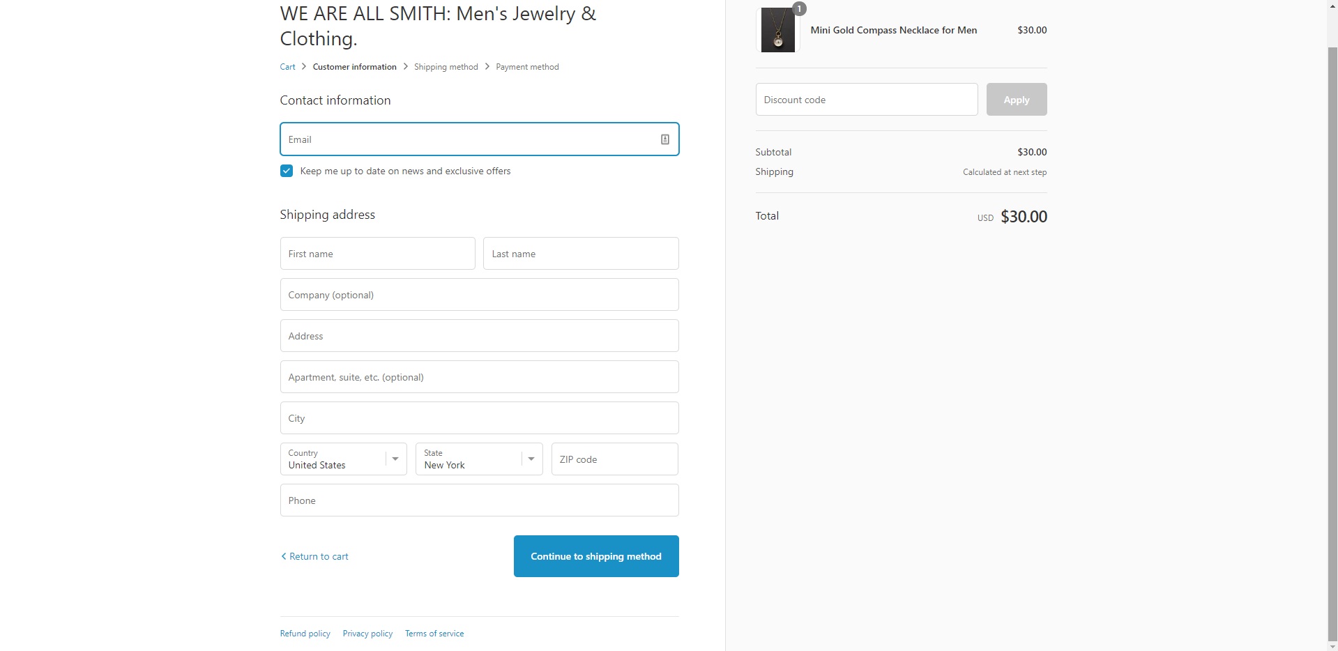 We Are All Smith’s Existing Checkout Page