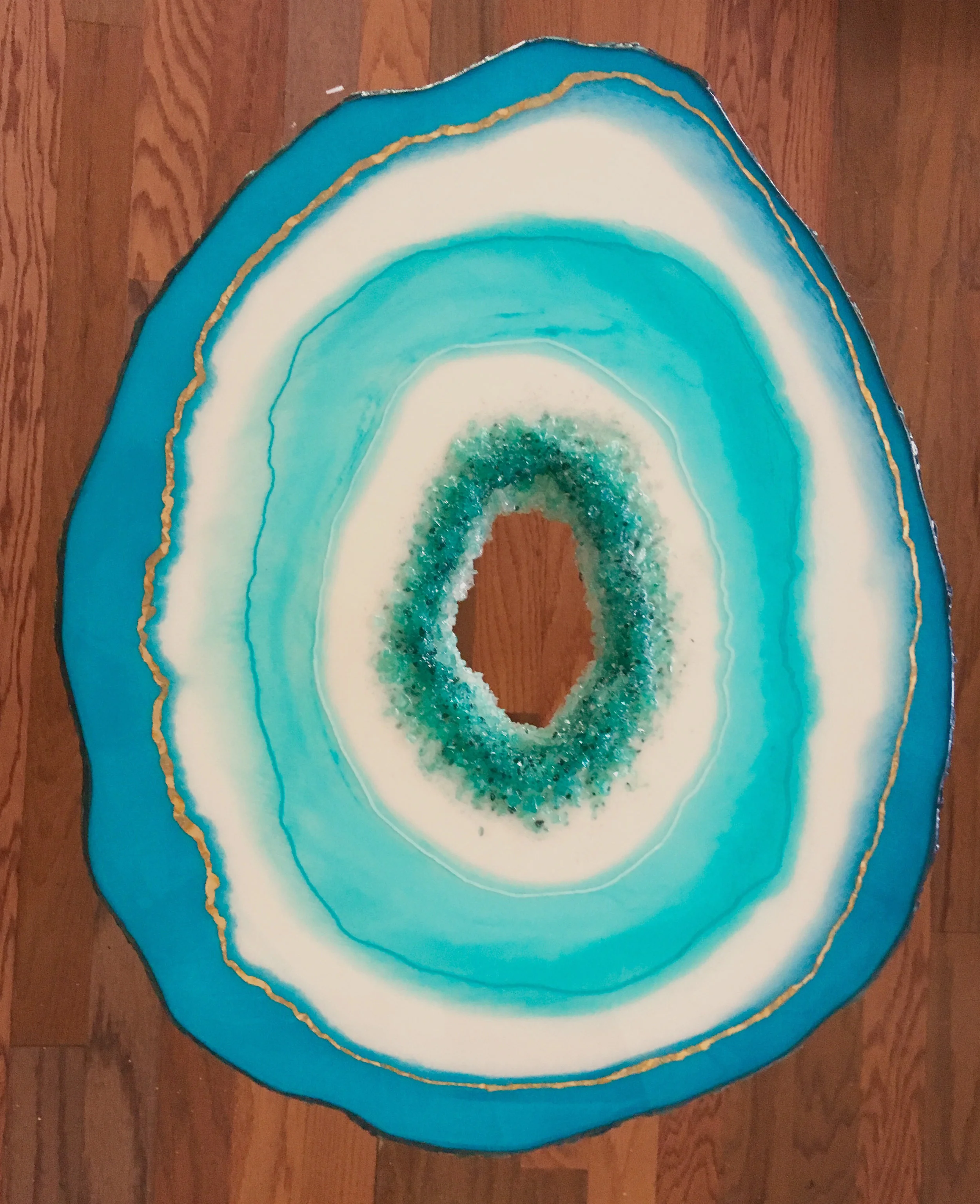 Aqua Blue Faux Geode End Table