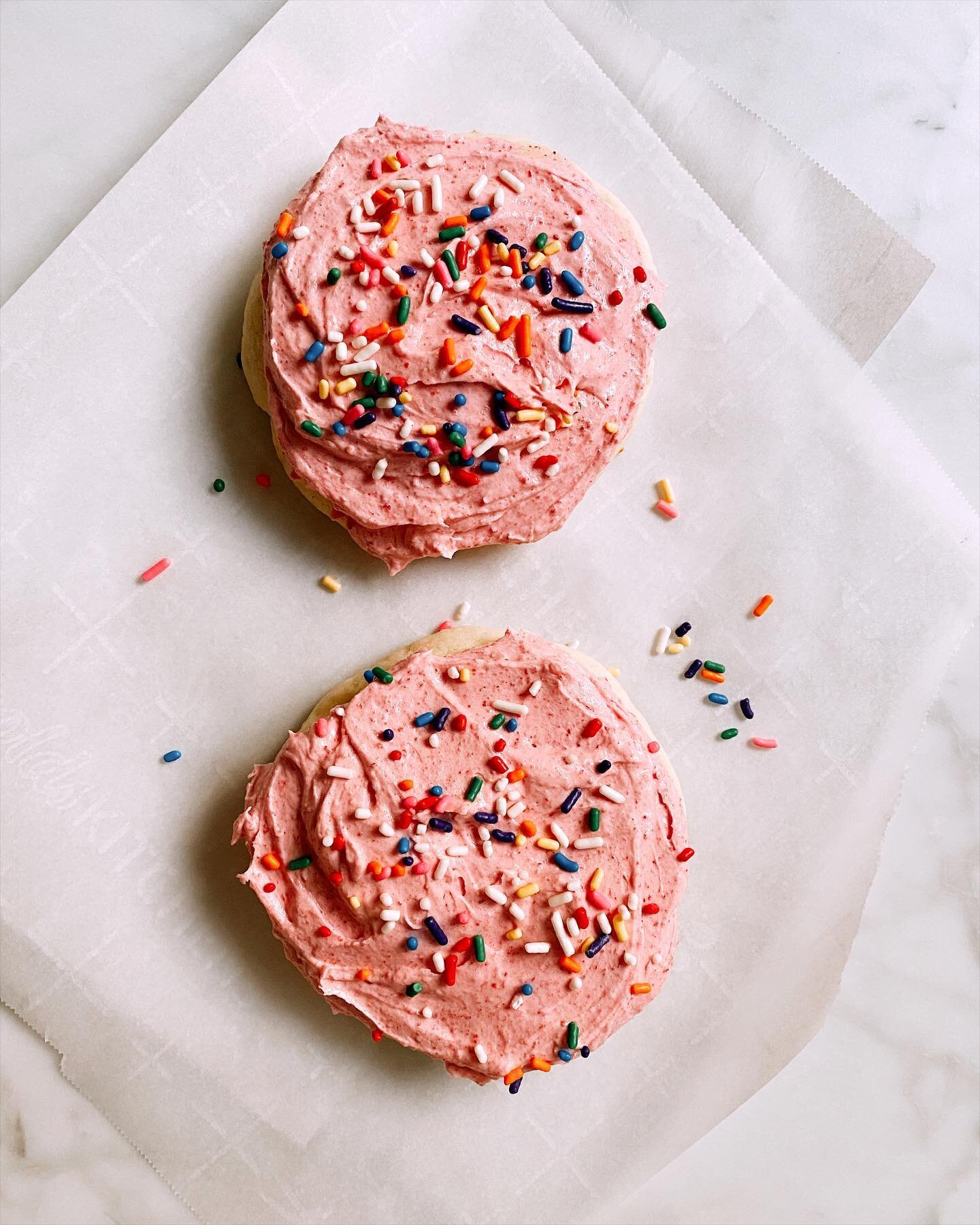 homemade soft sugar cookies with raspberry frosting &bull; these cookies are so nostalgic for me. they remind me of the lofthouse cookies my mom used to love and the granny b&rsquo;s pink cookie my uncle often got from the vending machine at work. 

