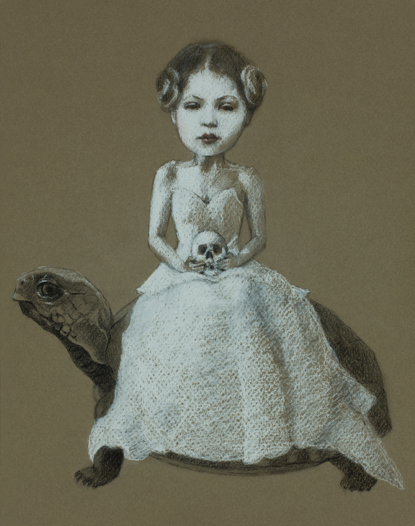 Turtle Girl, drawing White Chalk and graphite Private Collection