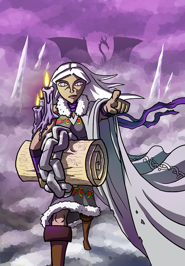 Promotional art for the legend skald, Egretta Greyhame.