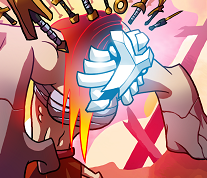 Art showing the red watcher in "monster form." Her mask is based on Dunlevy's.