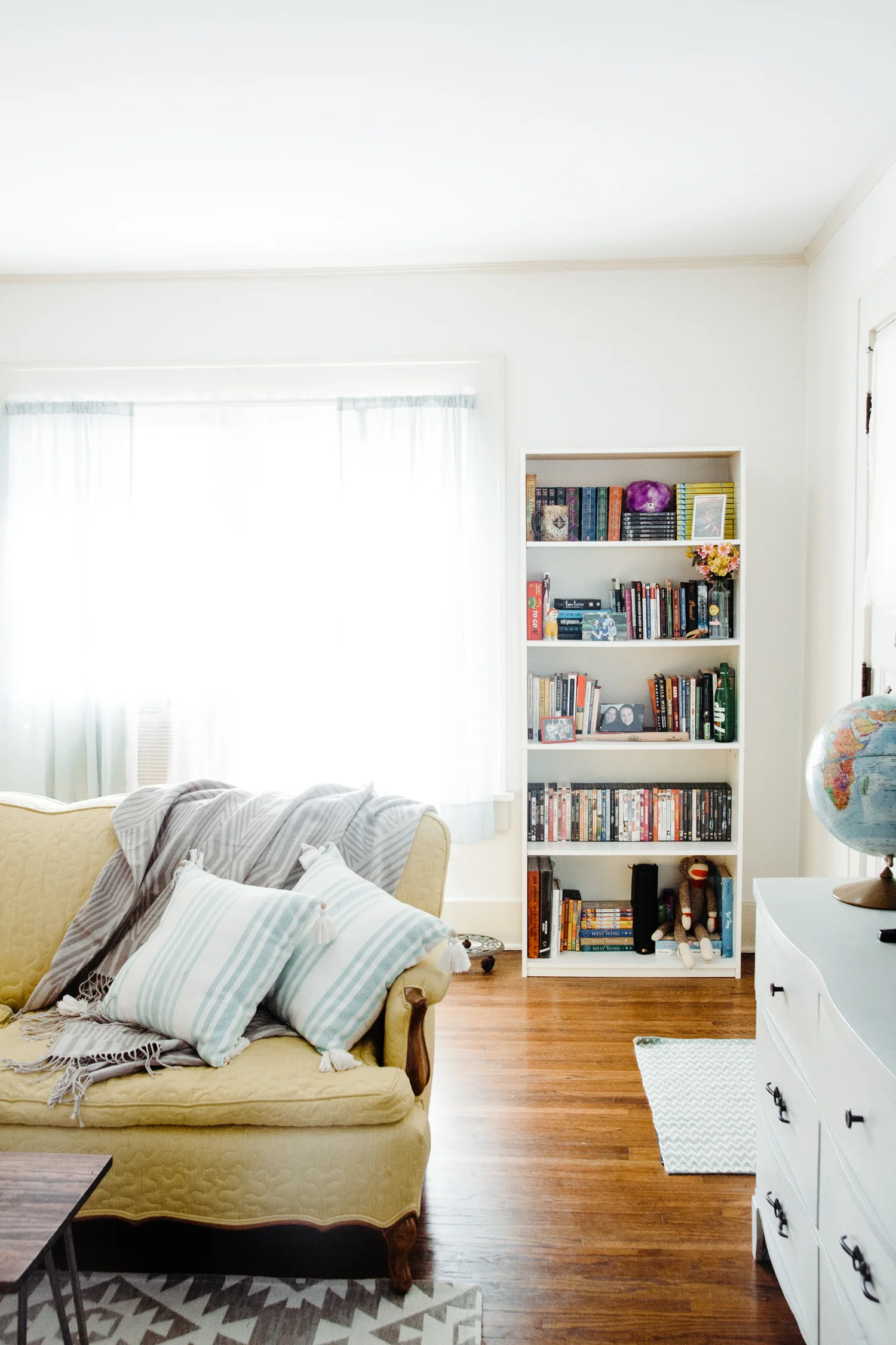 Emily's vintage yellow sofa is one of her favorite Retro Den finds.