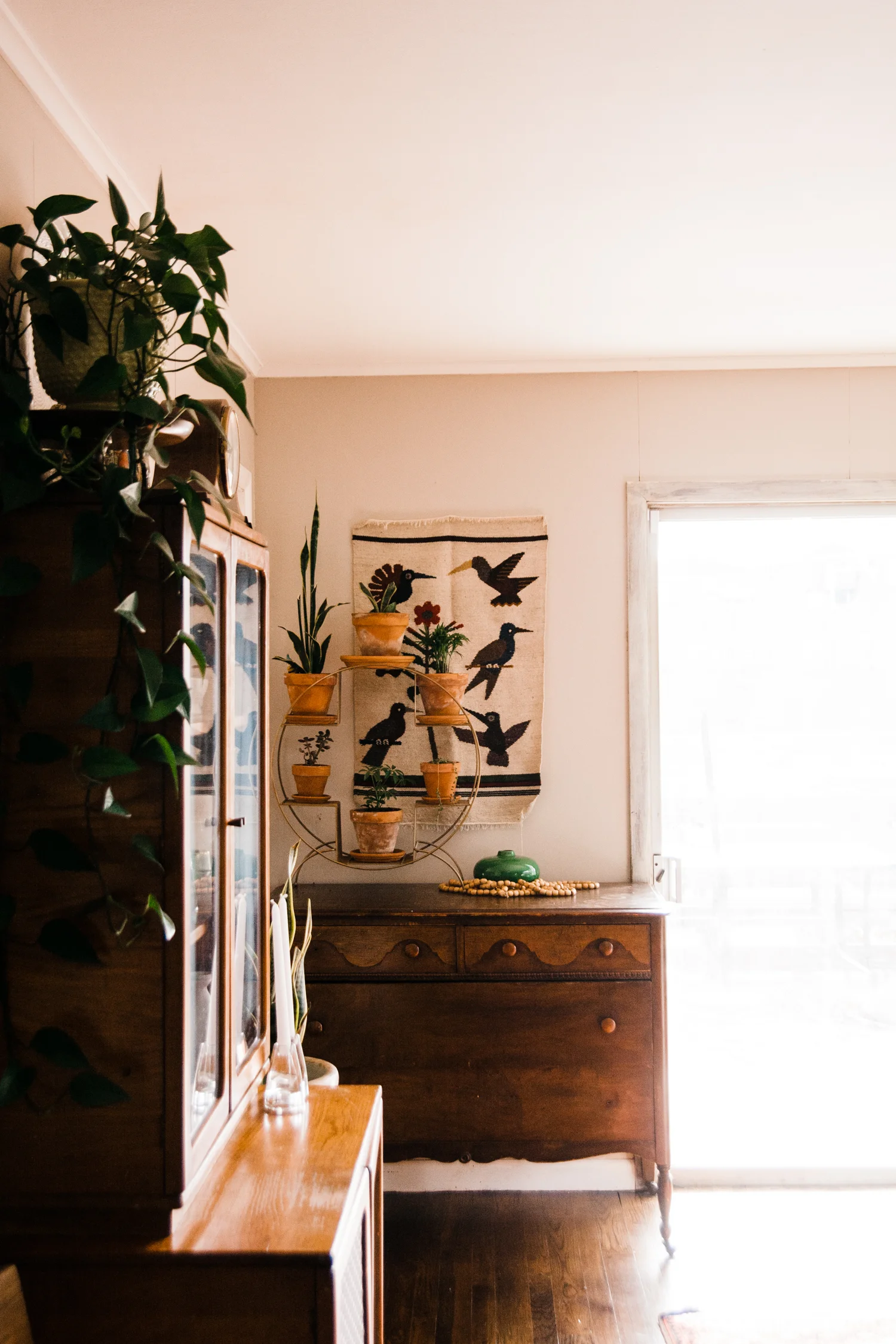 We love the primitive wooden pieces throughout the home.