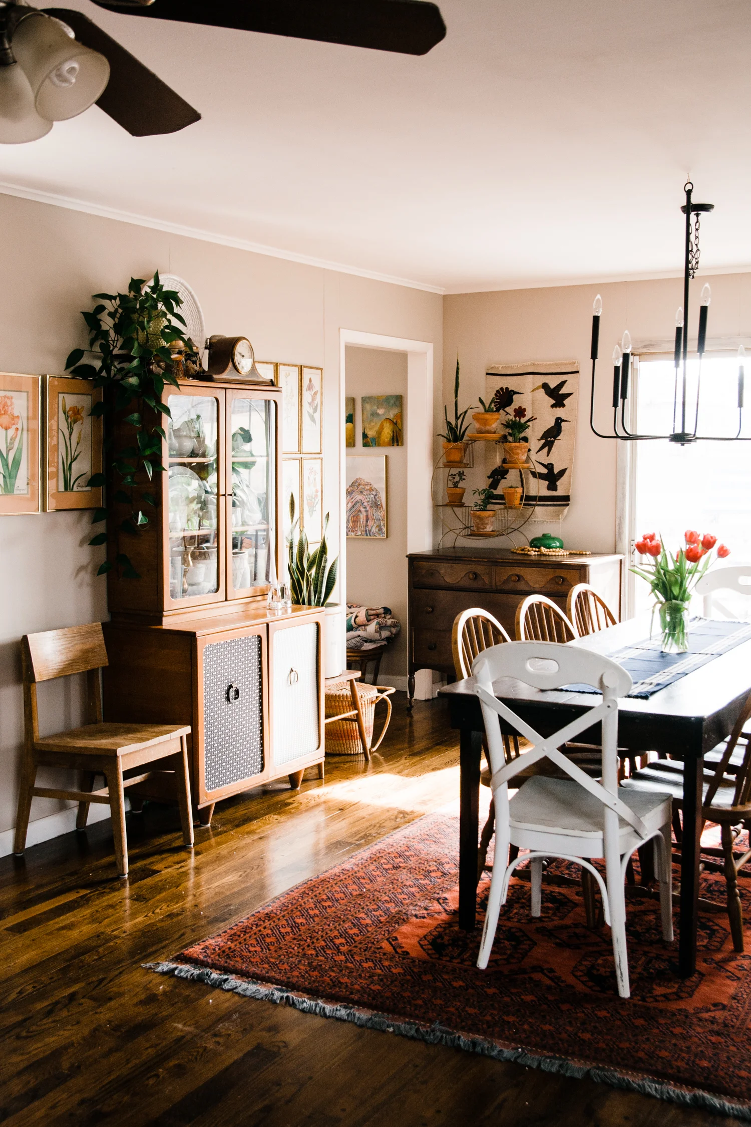 Rachel uses the largest room in her home as the dining room/music room.