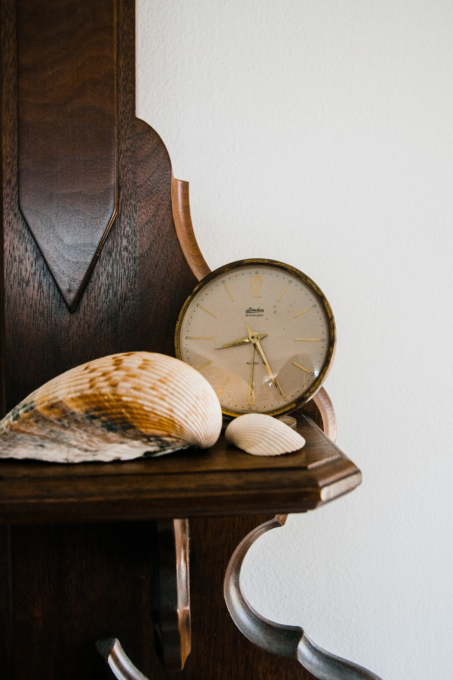 The seashells are from our family beach vacation. The vintage clock is from local shop Jo & June.