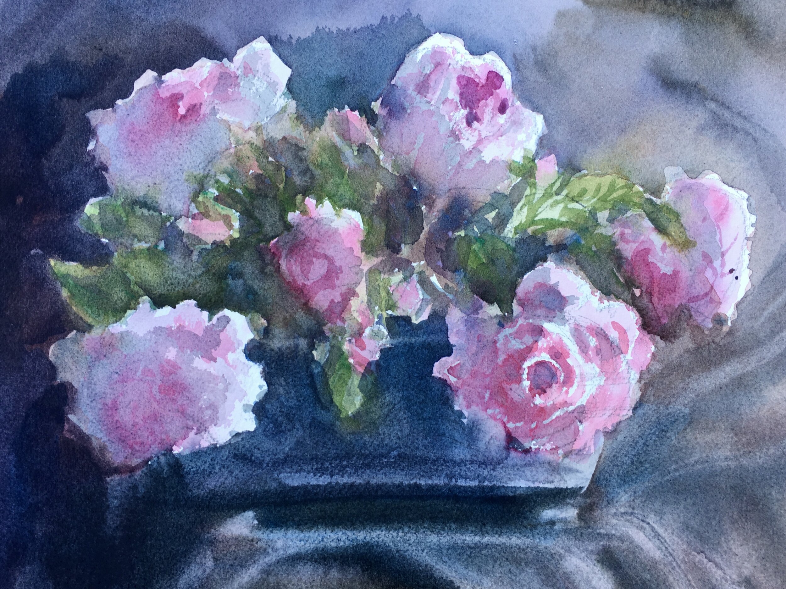 Rosa Scepter d'Isle, watercolor 12 x 16"