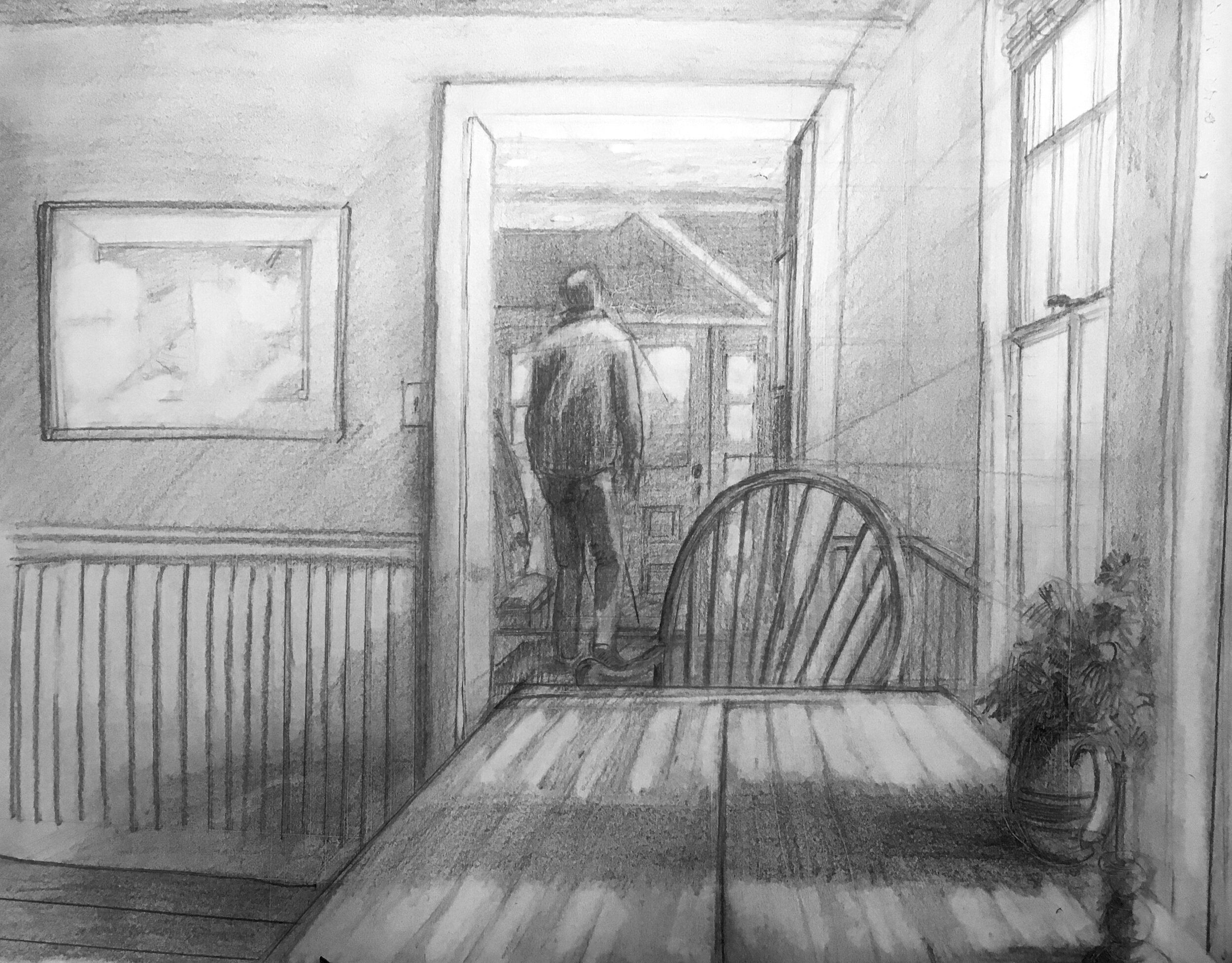 Interior, graphite 11 x 16