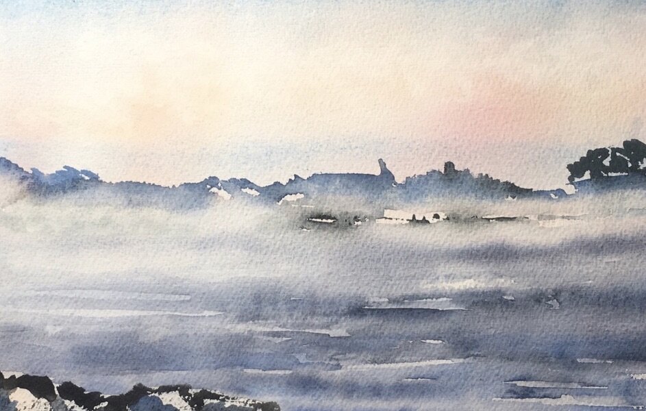 Sea smoke, watercolor, 9 x 12"