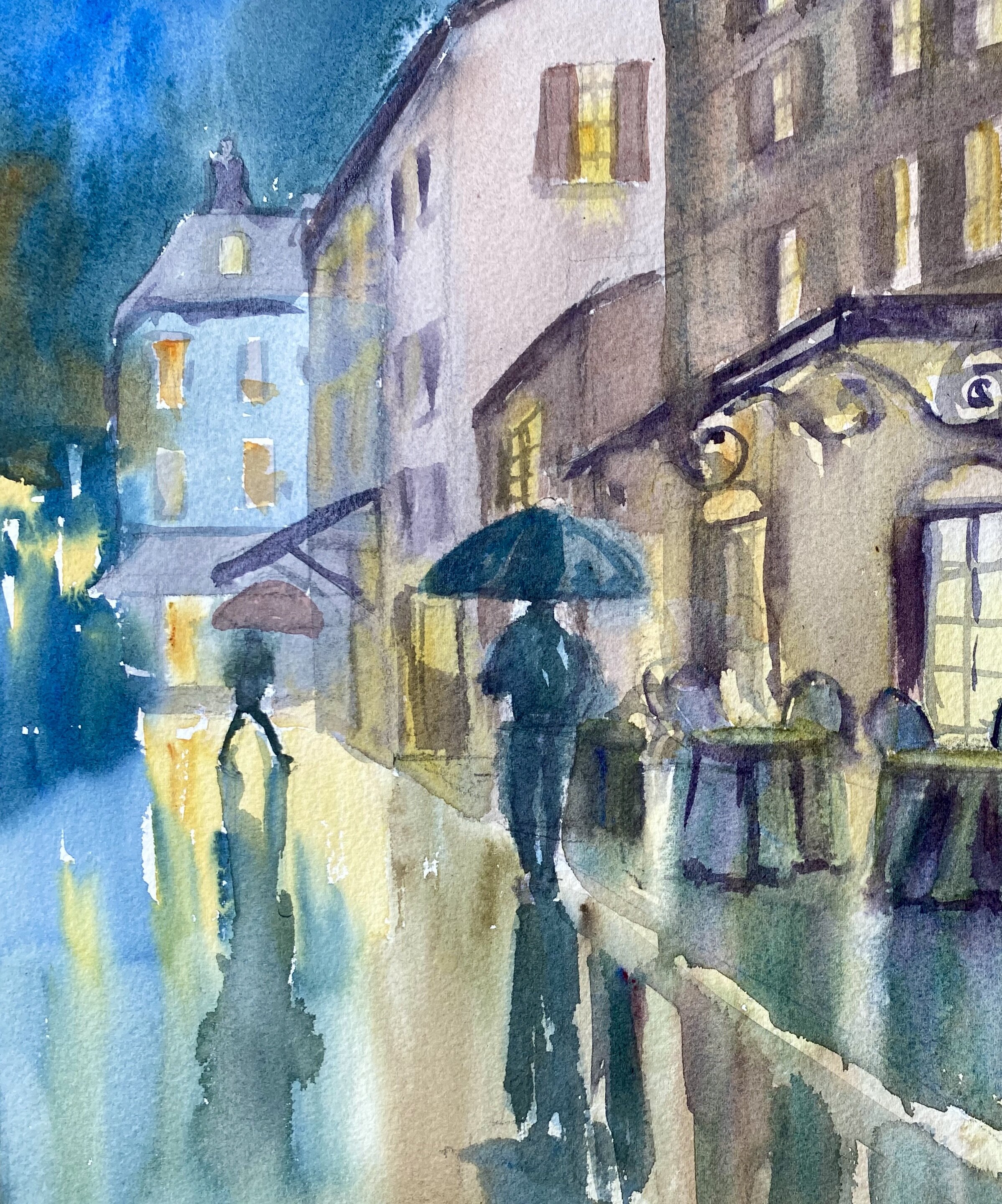 Cafe Nights, watercolor, 12 x 12"