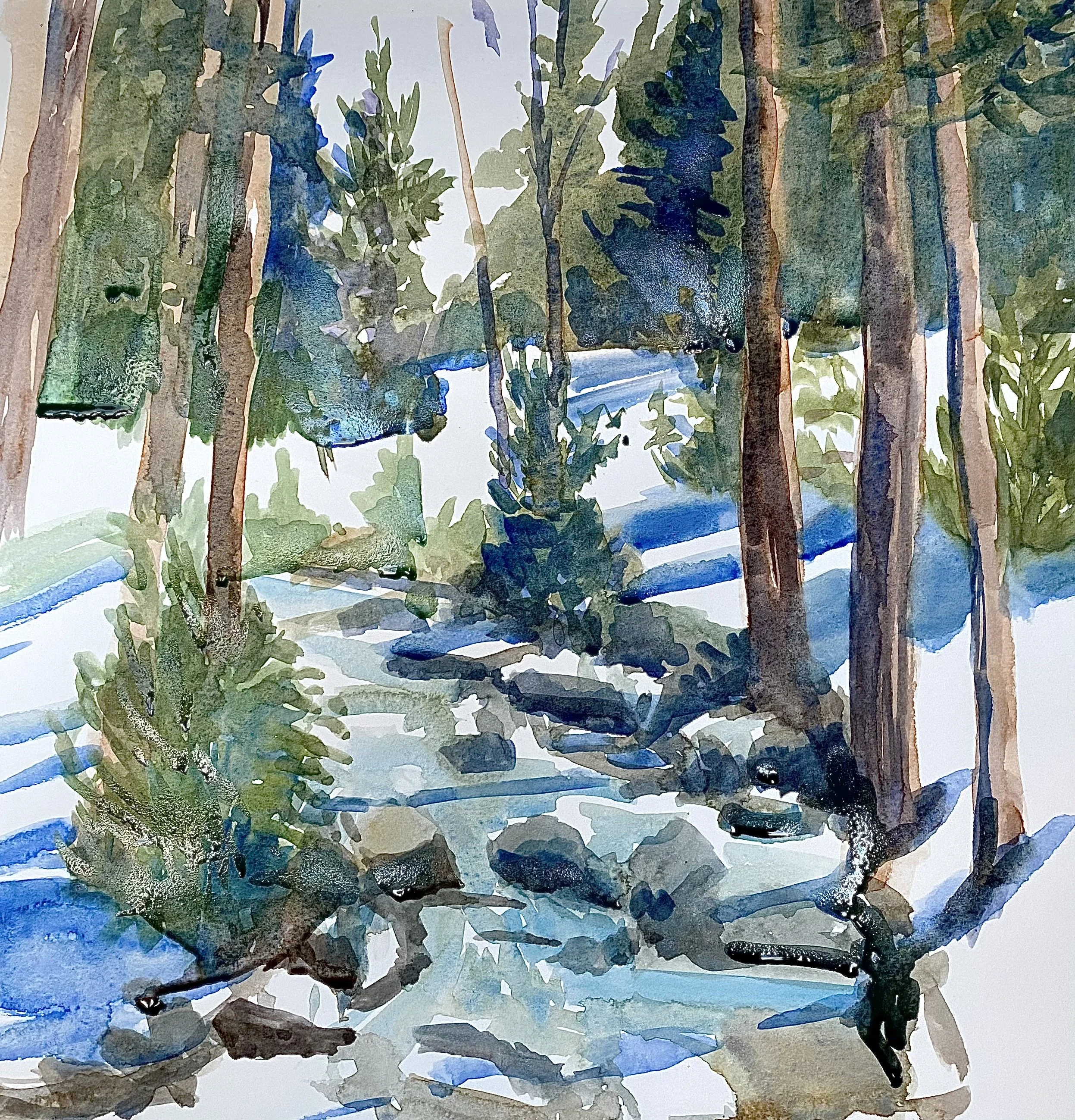 Lone Mountain stream, Montana, watercolor 12 x 12"