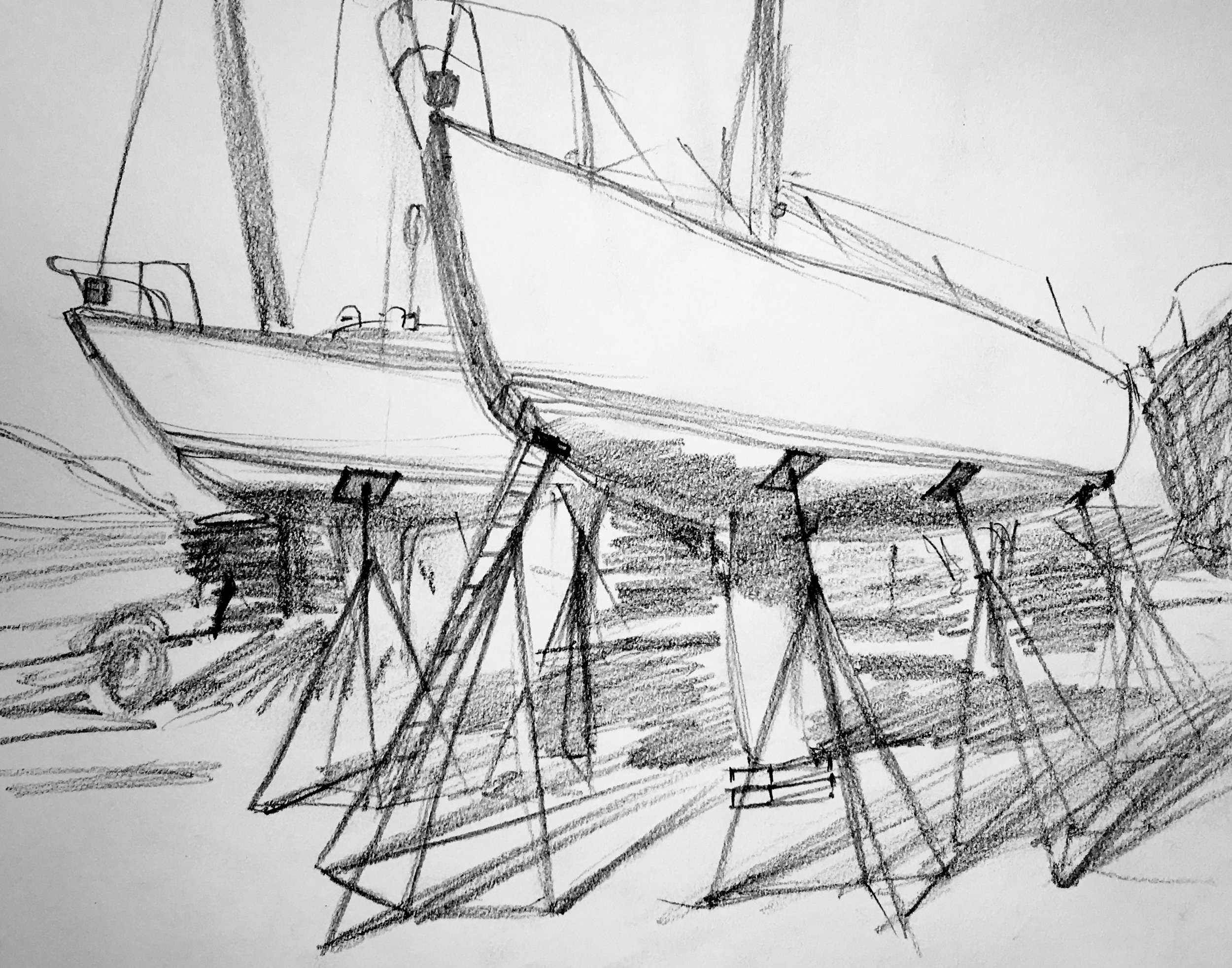 Little Harbor Boatyard, Graphite  Sketch, 12 x 14"