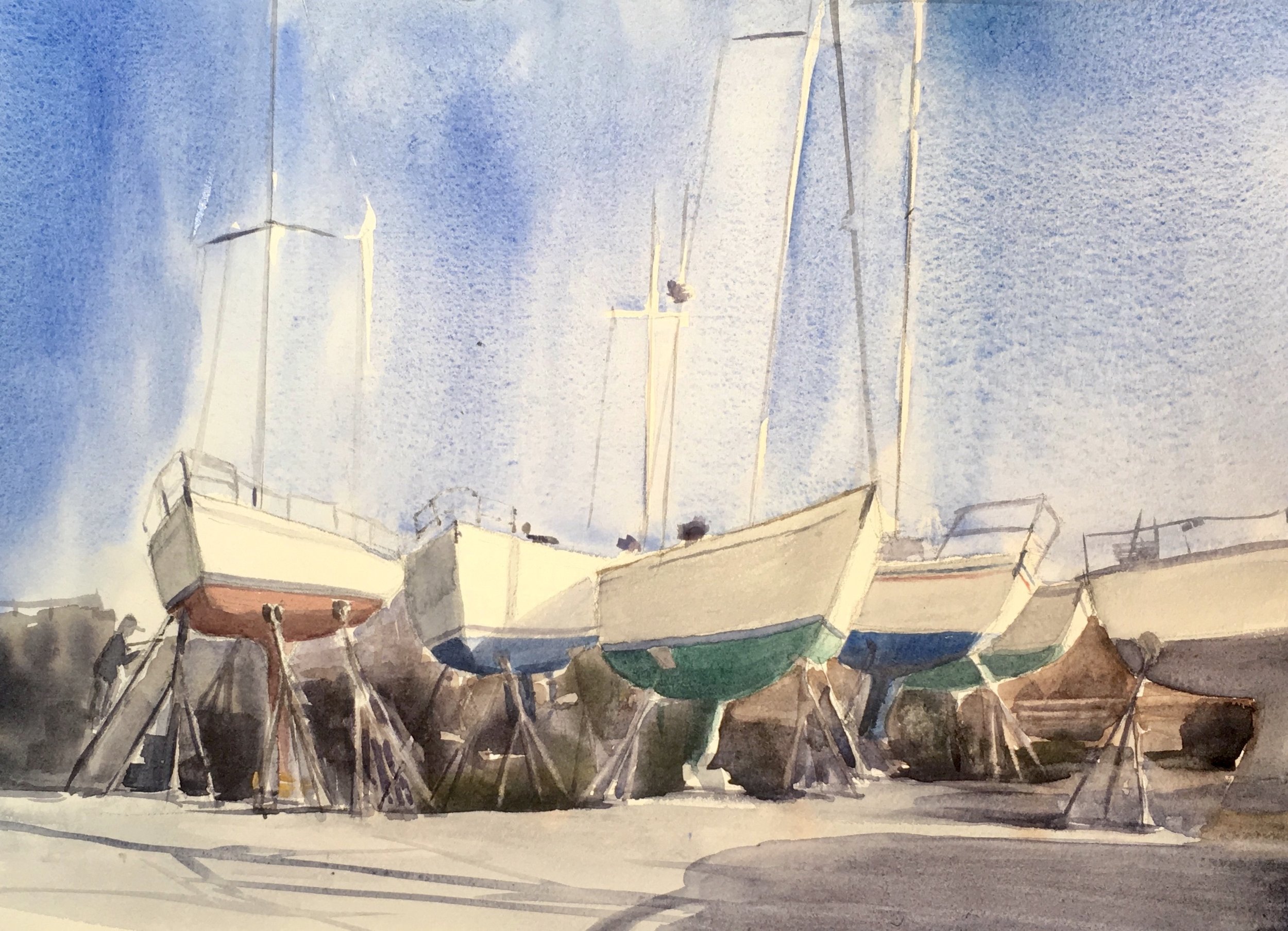 Boatyard Line-up, watercolor, 11 x14, sold