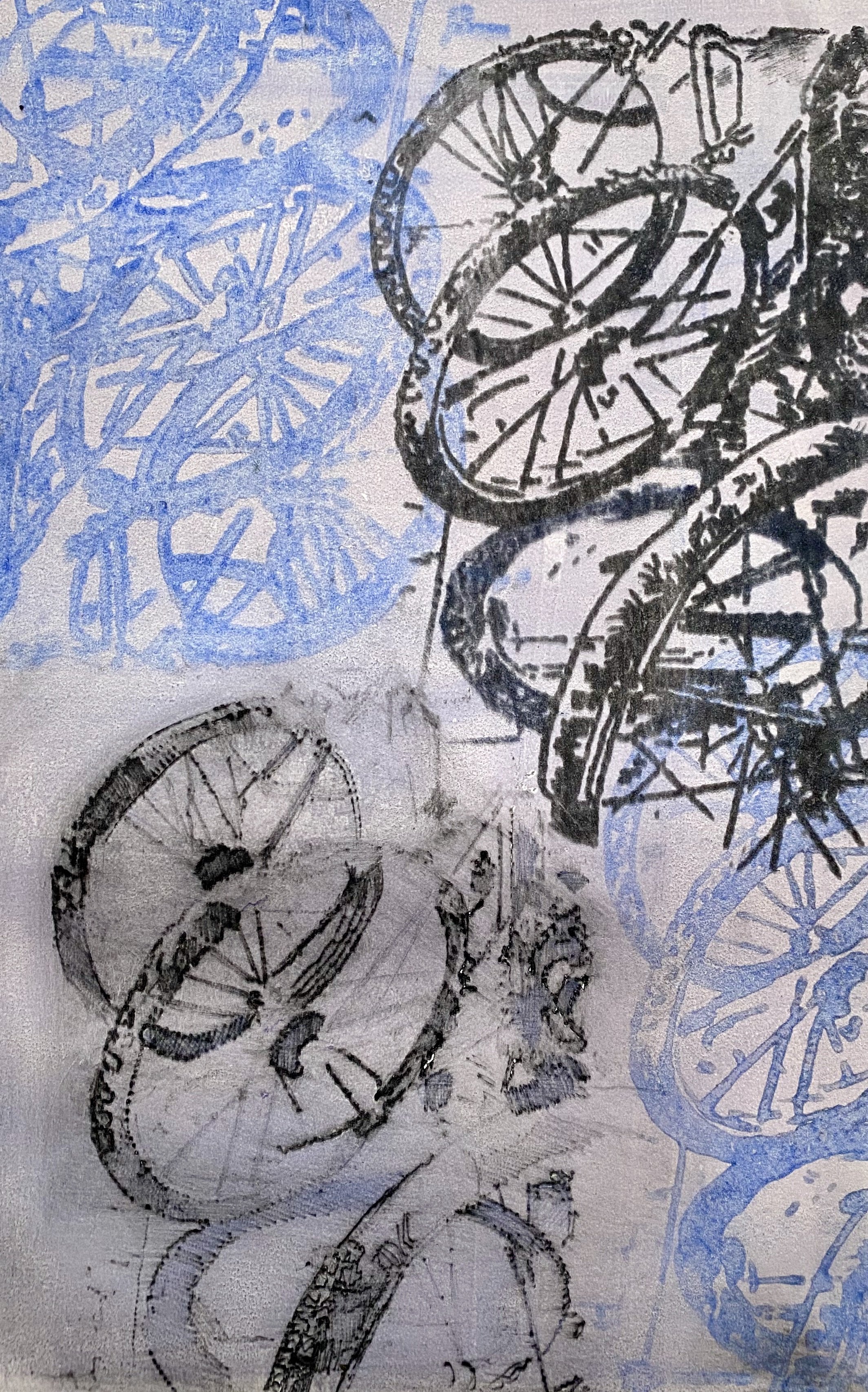 Bike rack, (1/1) 12 x 18", Lithograph/dry point, oil.