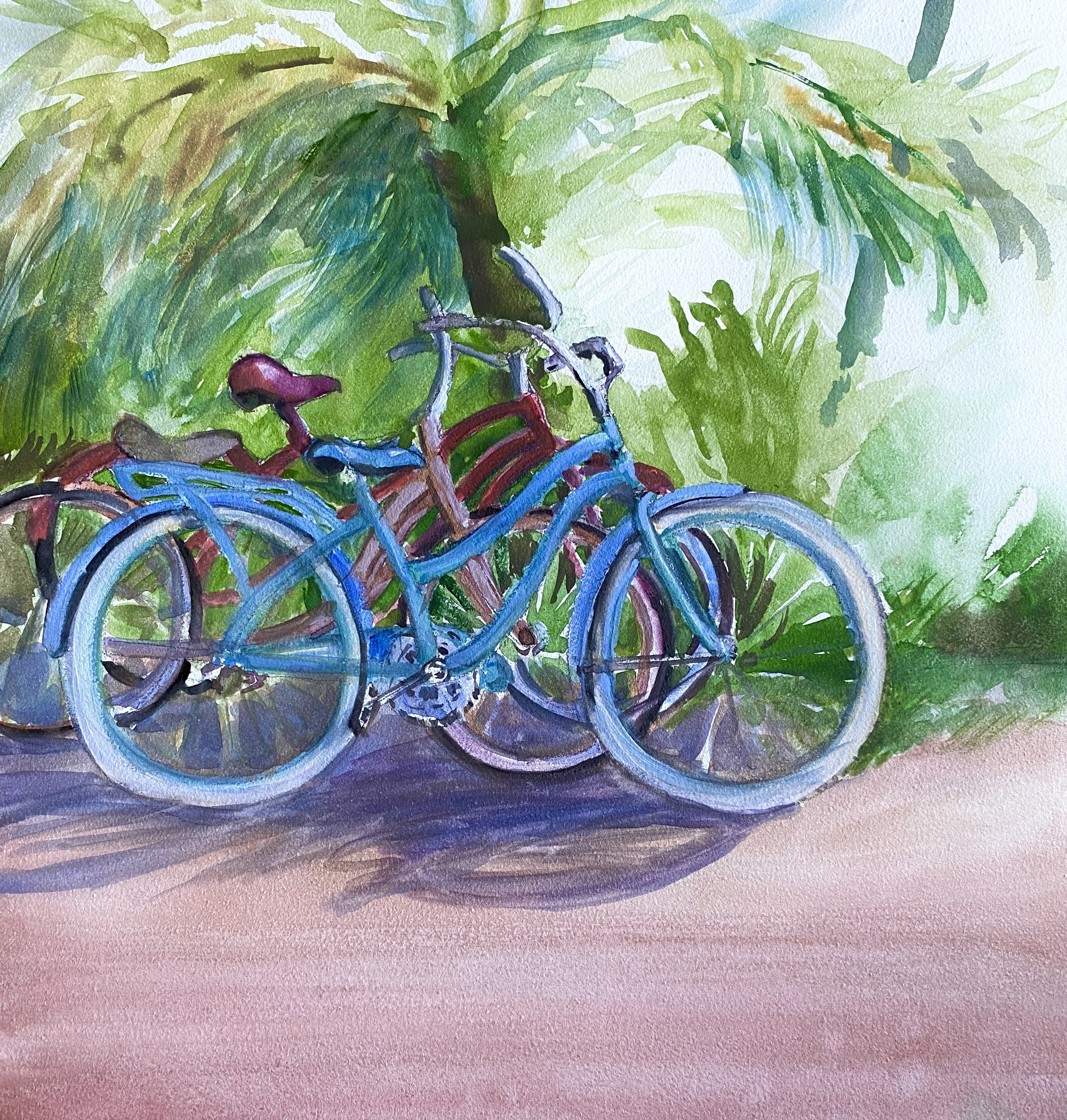  Cruising the Keys, Watercolor and gouache, 12” sq, on aquaboard   