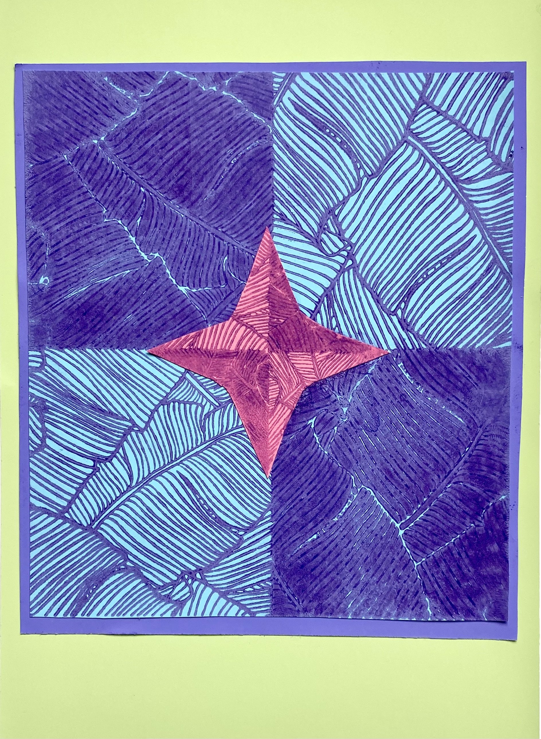 Banana Leaf III, Colaged lithography, 6" x 9"