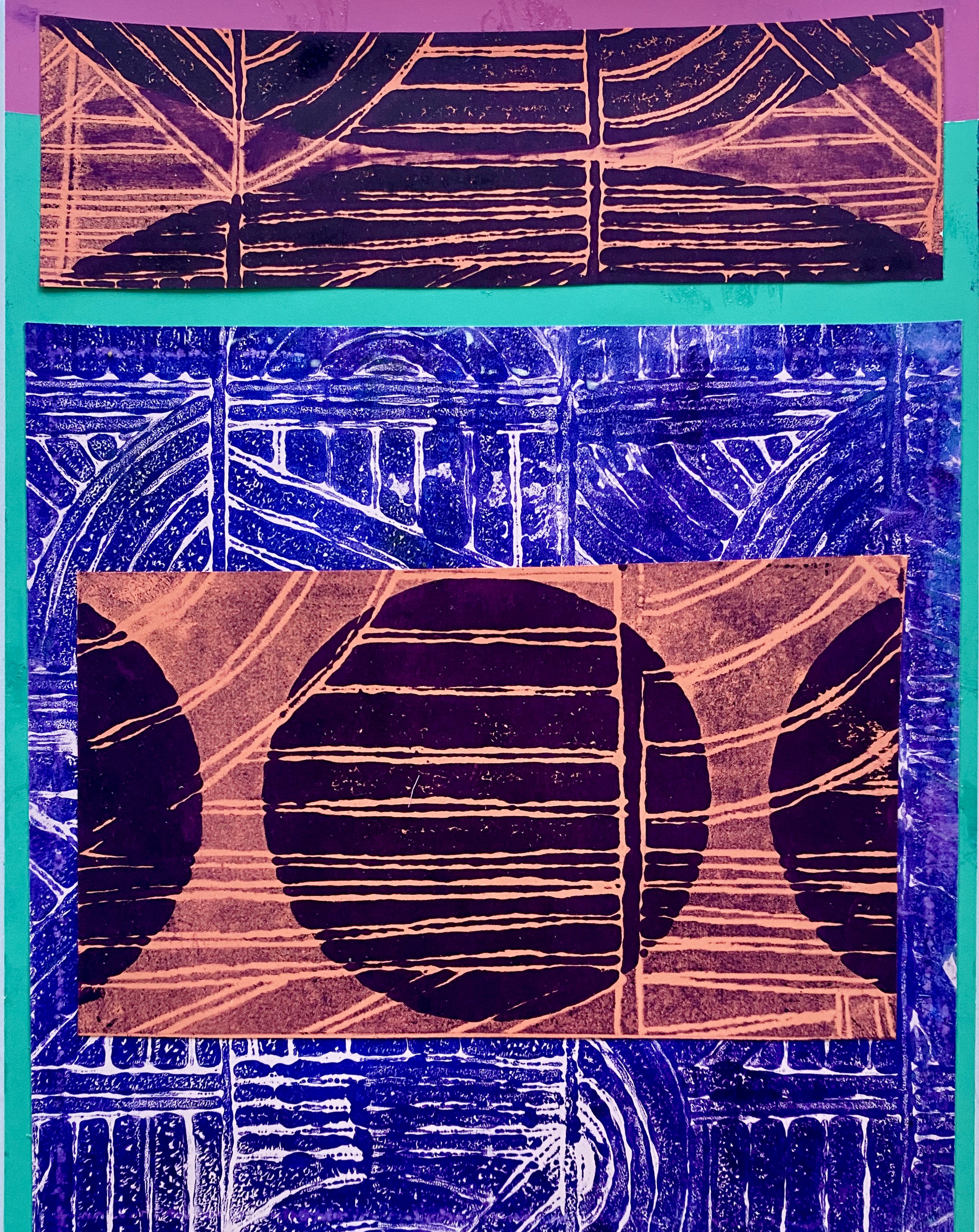 Rattan Color Study I, 6 x 9" collaged lithograph