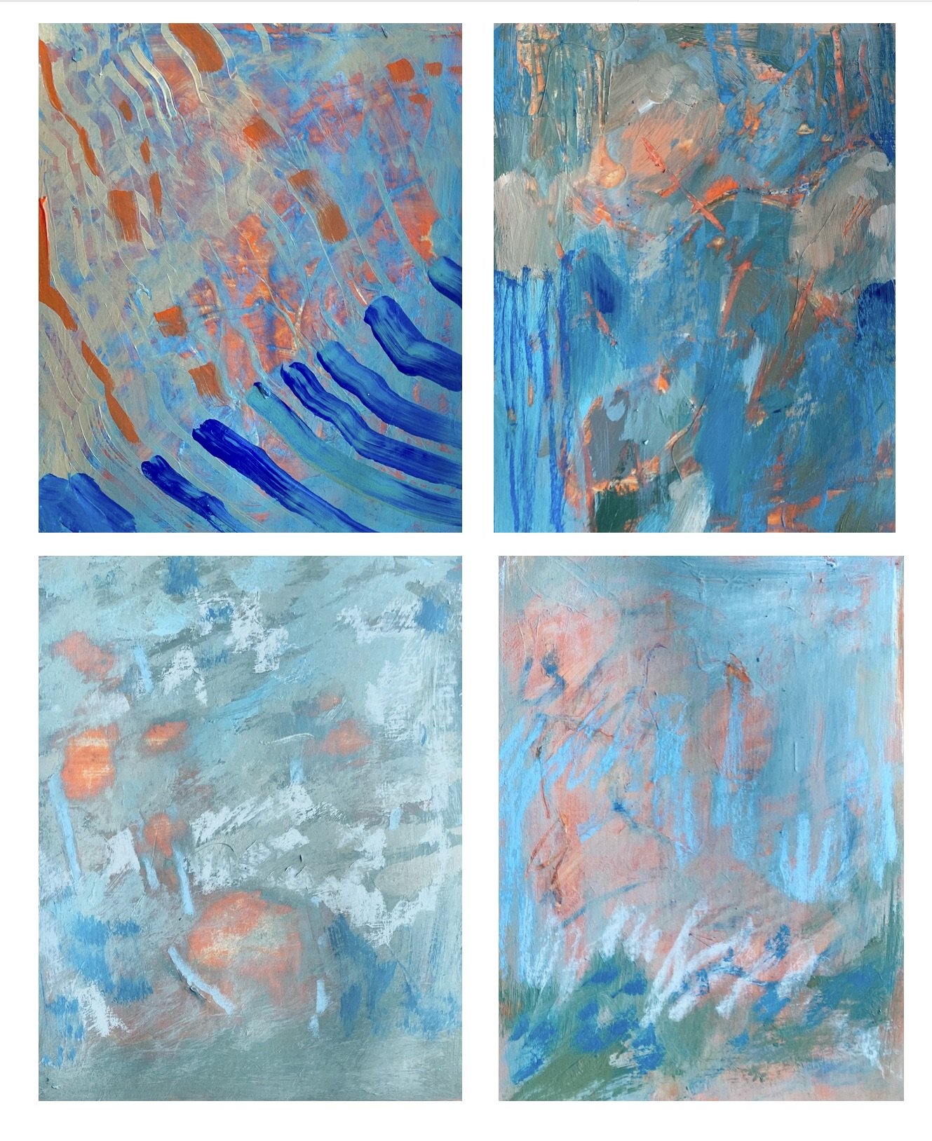 Color studies, each 6 x 9", Blue/Orange/ on Bristol board, acrylic