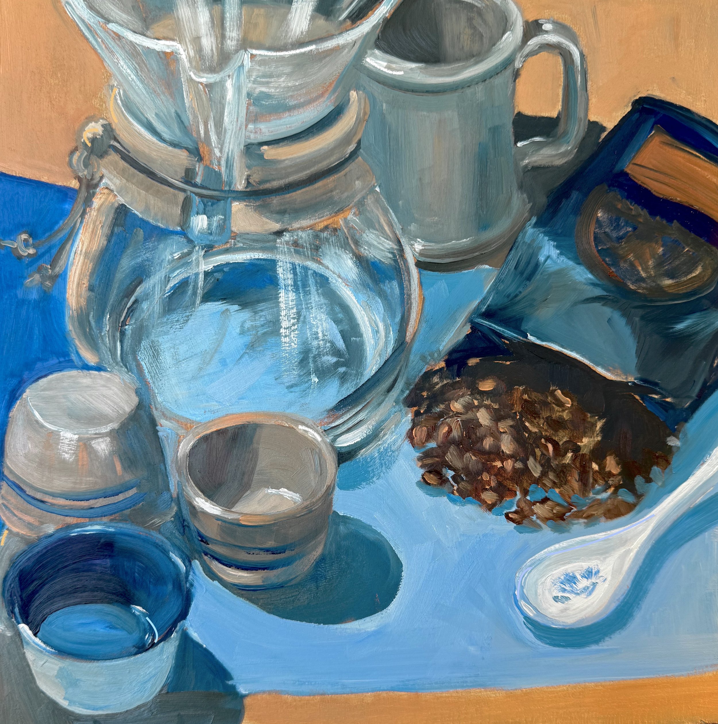 Coffee, 12” sq, oil on wooden panel
