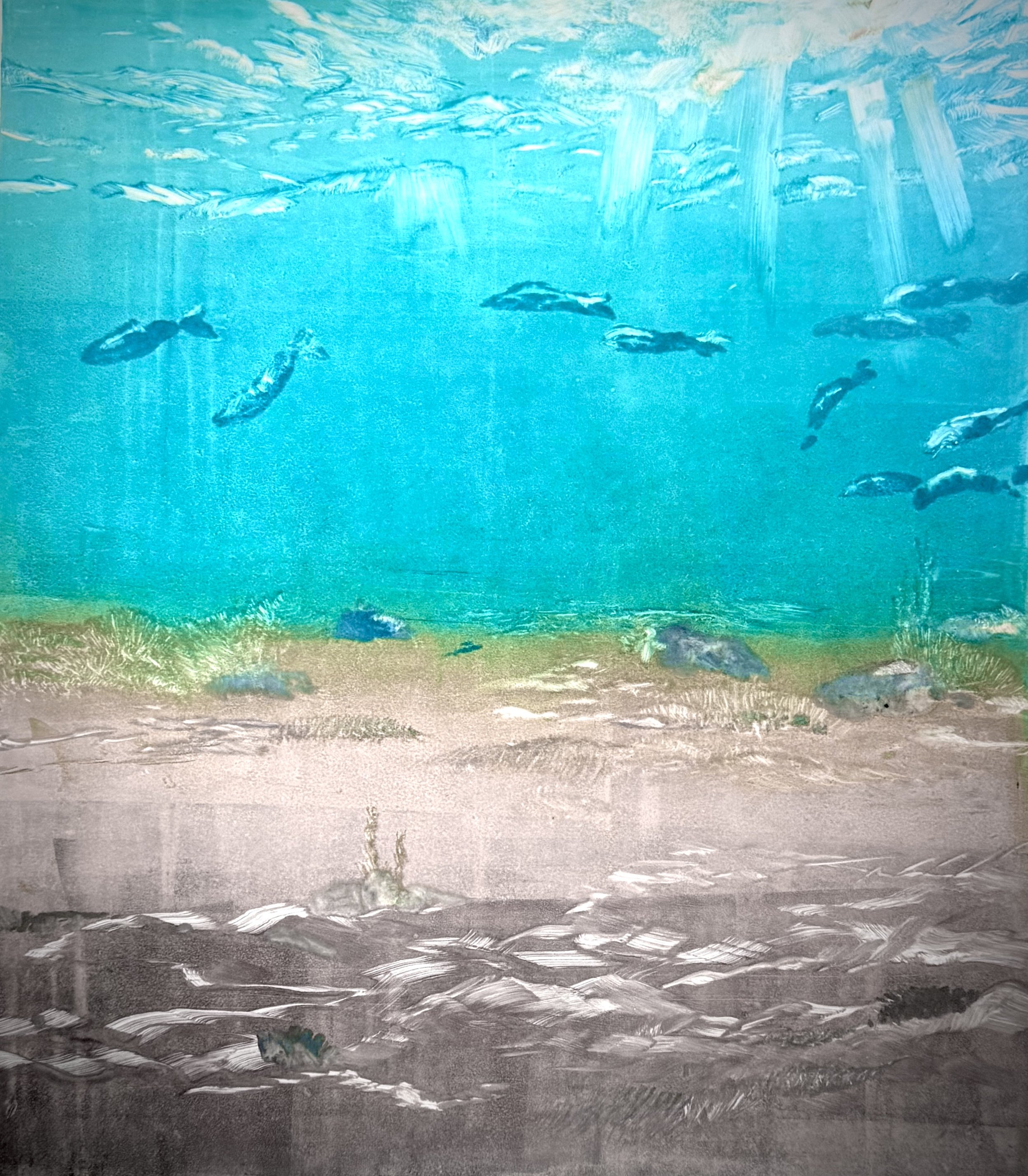 Adrift, 13 × 15” oil monotype, 1/1