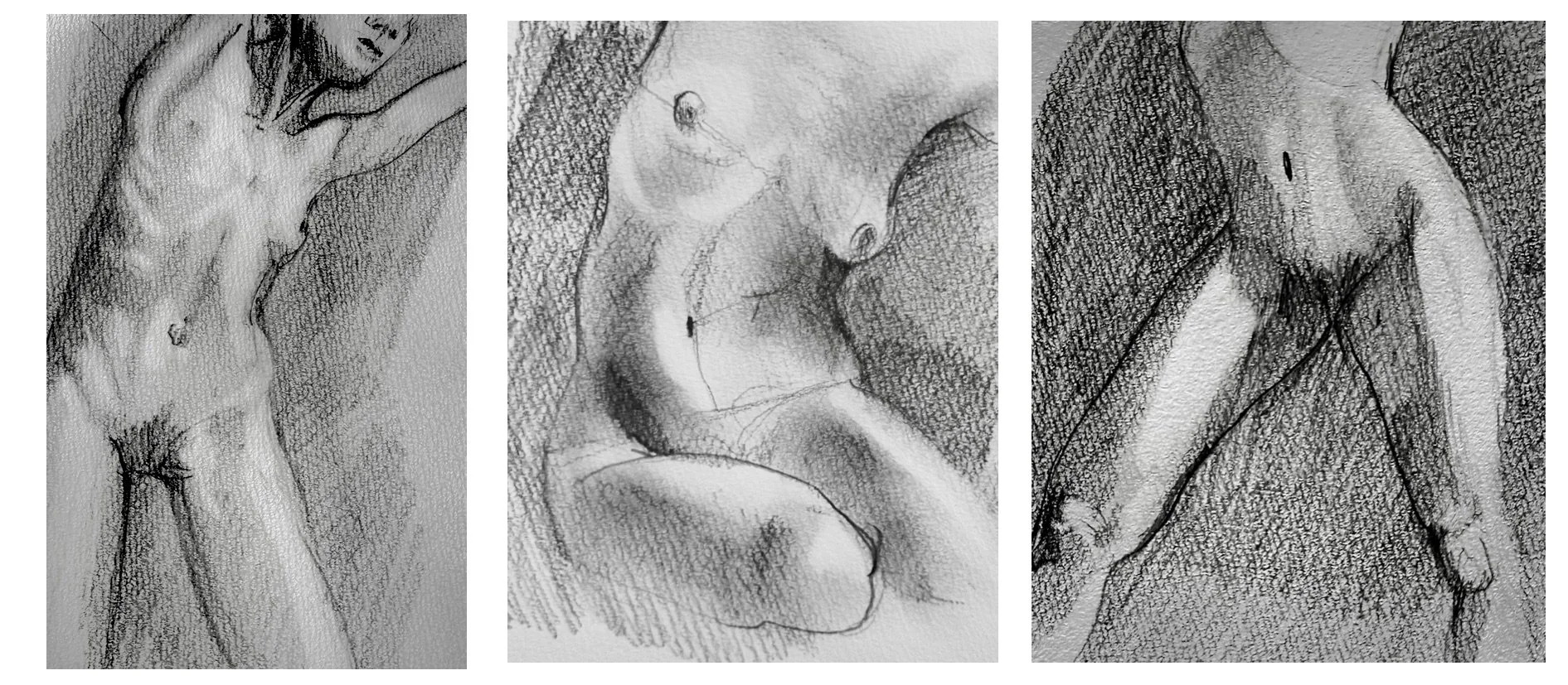 Three females, value study, 11 x 20, graphite on rough paper
