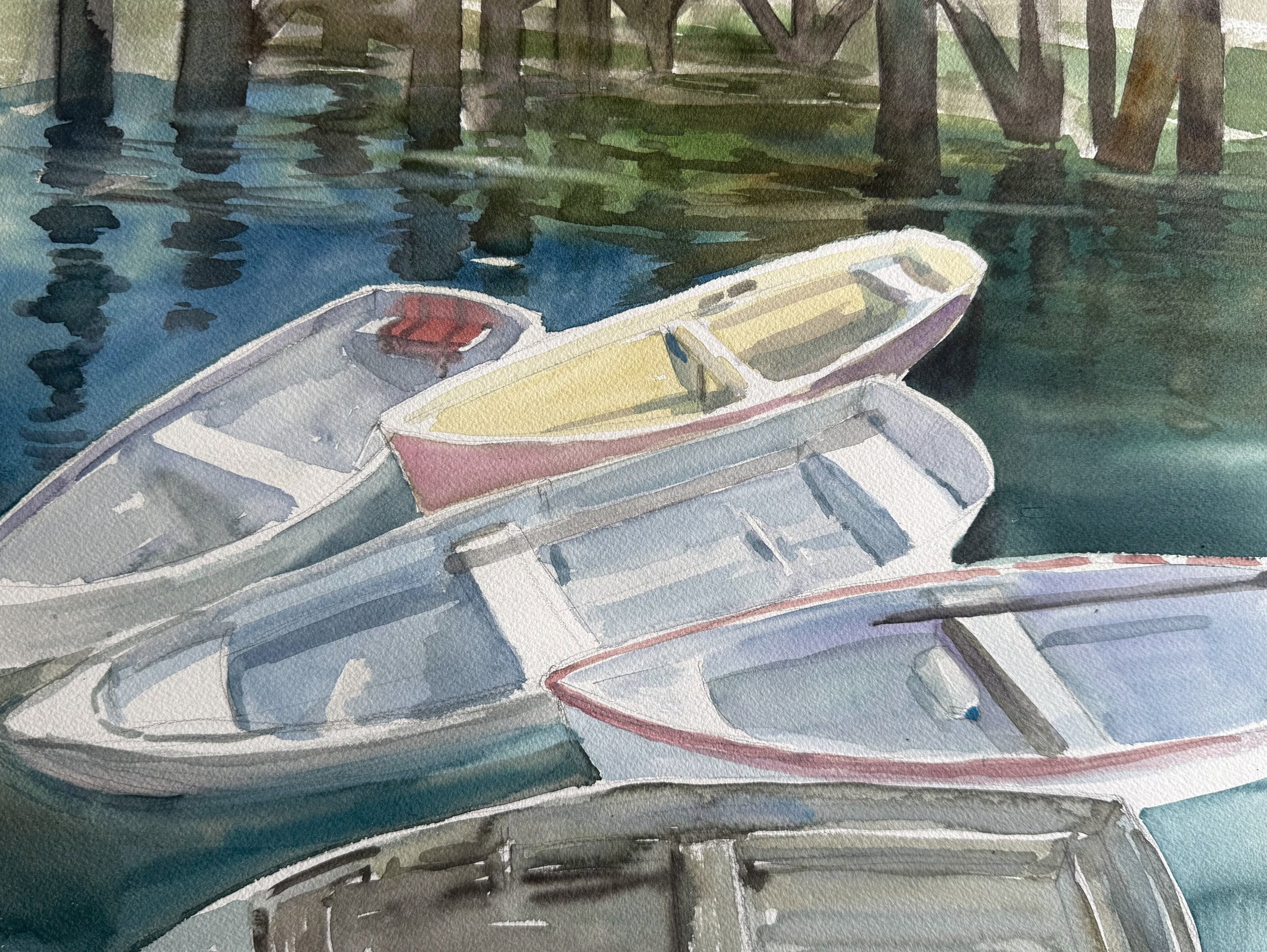 Dinghy Dock, Tenants Harbor, Maine.  Watercolor, 12 x 15"