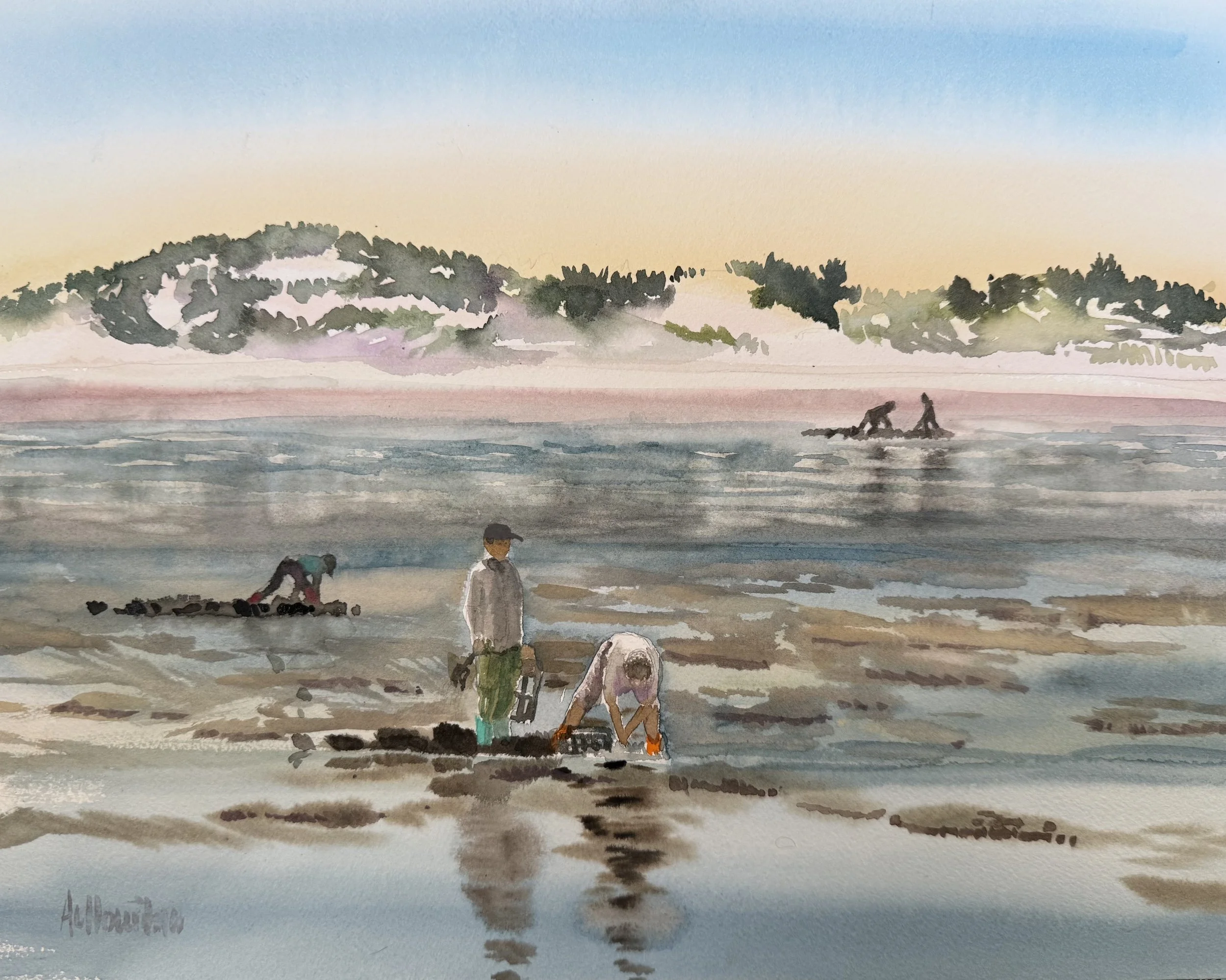  Clamming, 16 × 20” watercolor. 