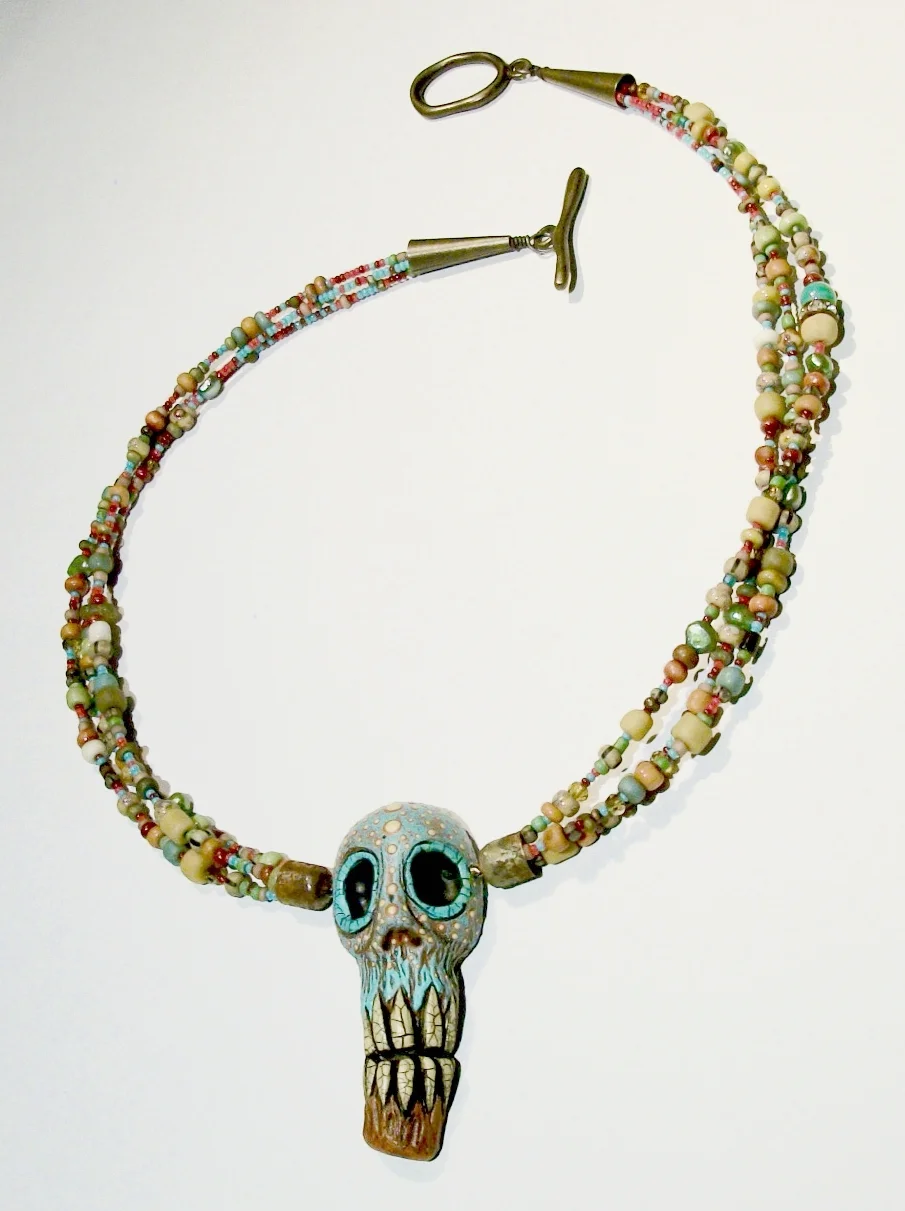 Tiki Skull Beaded ZombieHead Necklace