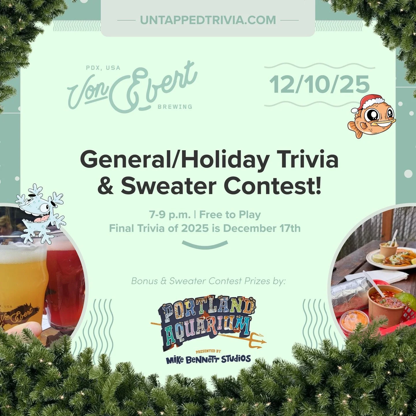 On Tap for 12/10/25 &mdash; Free trivia Wednesday with prizes at @vebrewing on Mississippi Street! Enjoy Award-winning beers on 12+ taps, 4 rounds of trivia with prizes to include general knowledge and holiday trivia fun. Yummy eats by @tehuanaoaxpdx