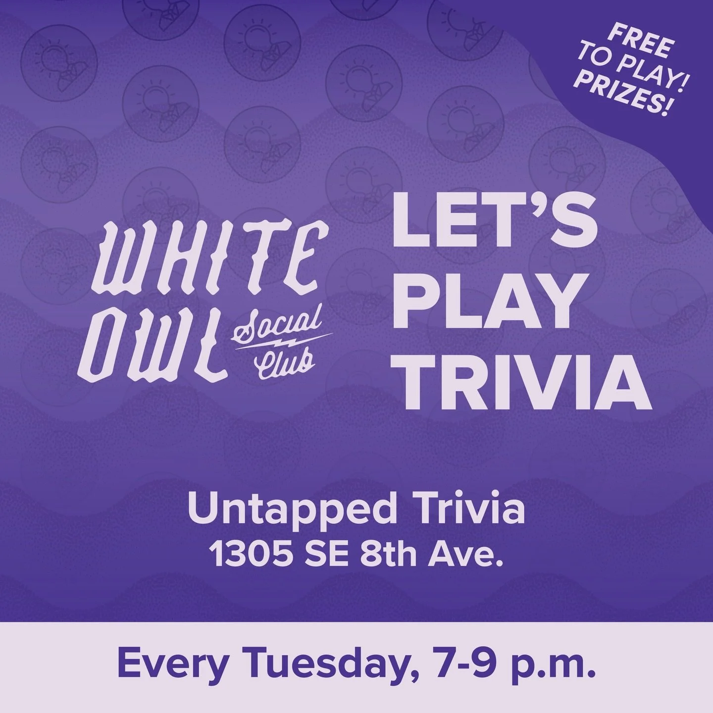 🥳🧠🧐 Free Trivia Tuesdays: Gather your teams to eat, drink, and play bar trivia at White Owl Social Club.

@whiteowlsocialclub is located at 1305 SE 8th Ave, Portland, OR 97214 in the Central  Eastside neighborhood of Southeast Portland, Oregon.

L