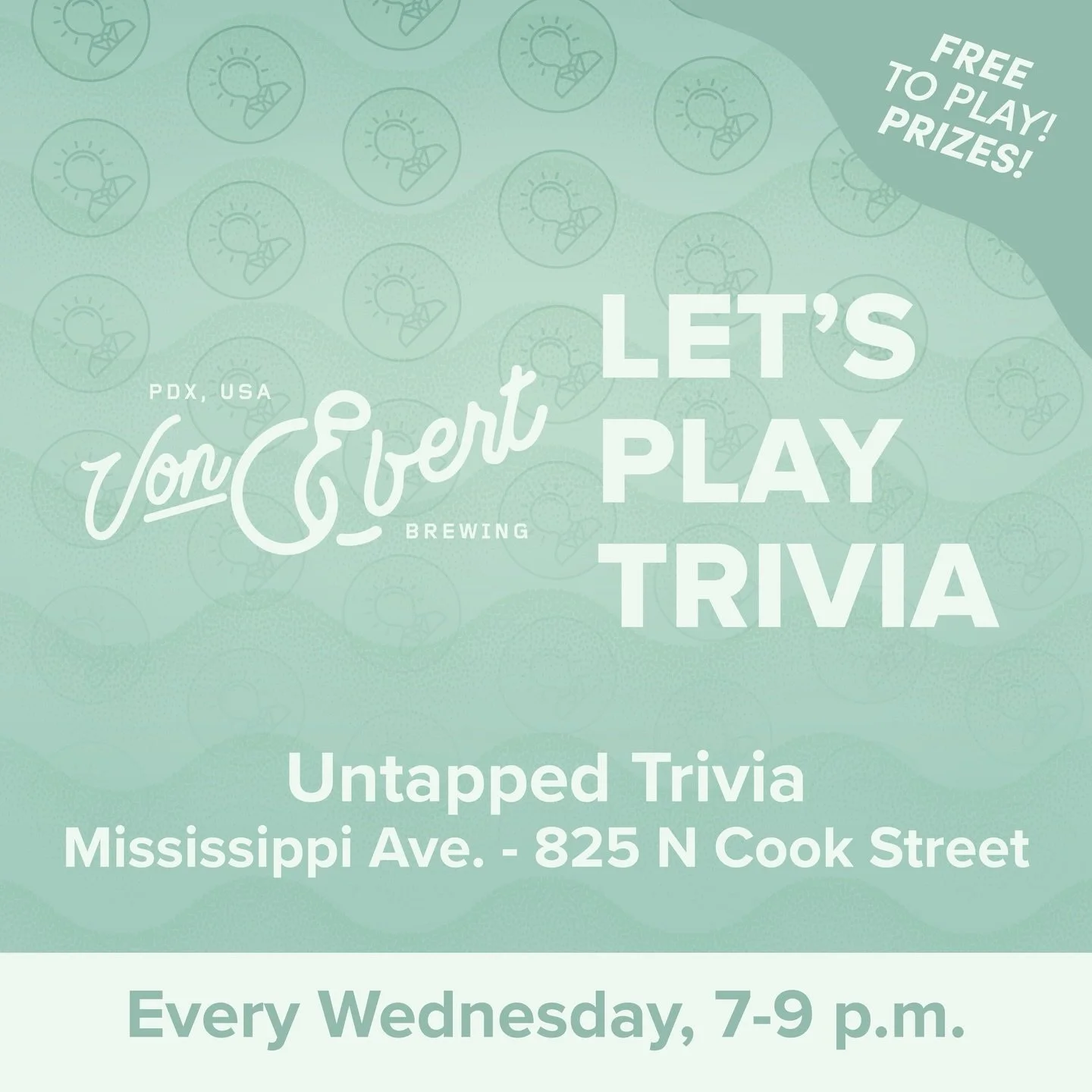 Eat, drink, play trivia at Von Ebert&rsquo;s flagship taproom on Portland&rsquo;s lively Mississippi Ave, every Wednesday, 7-9 p.m.&nbsp;

@untappedtrivia is always free to play with prizes. @vebrewing&nbsp;is located at 825 N Cook St, Portland, OR 9