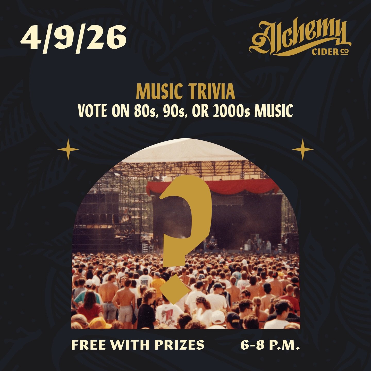 🎶🎸🎤 Tonight 4/9 at Alchemy vote on rounds all night long. The journey is up to you. It&rsquo;s an all music trivia night (questions and audio rounds) 80s, 90, or 2000s - you pick! Trivia at Alchemy Cider is every 2nd and 4th Thursday, 6-8 p.m.

@u
