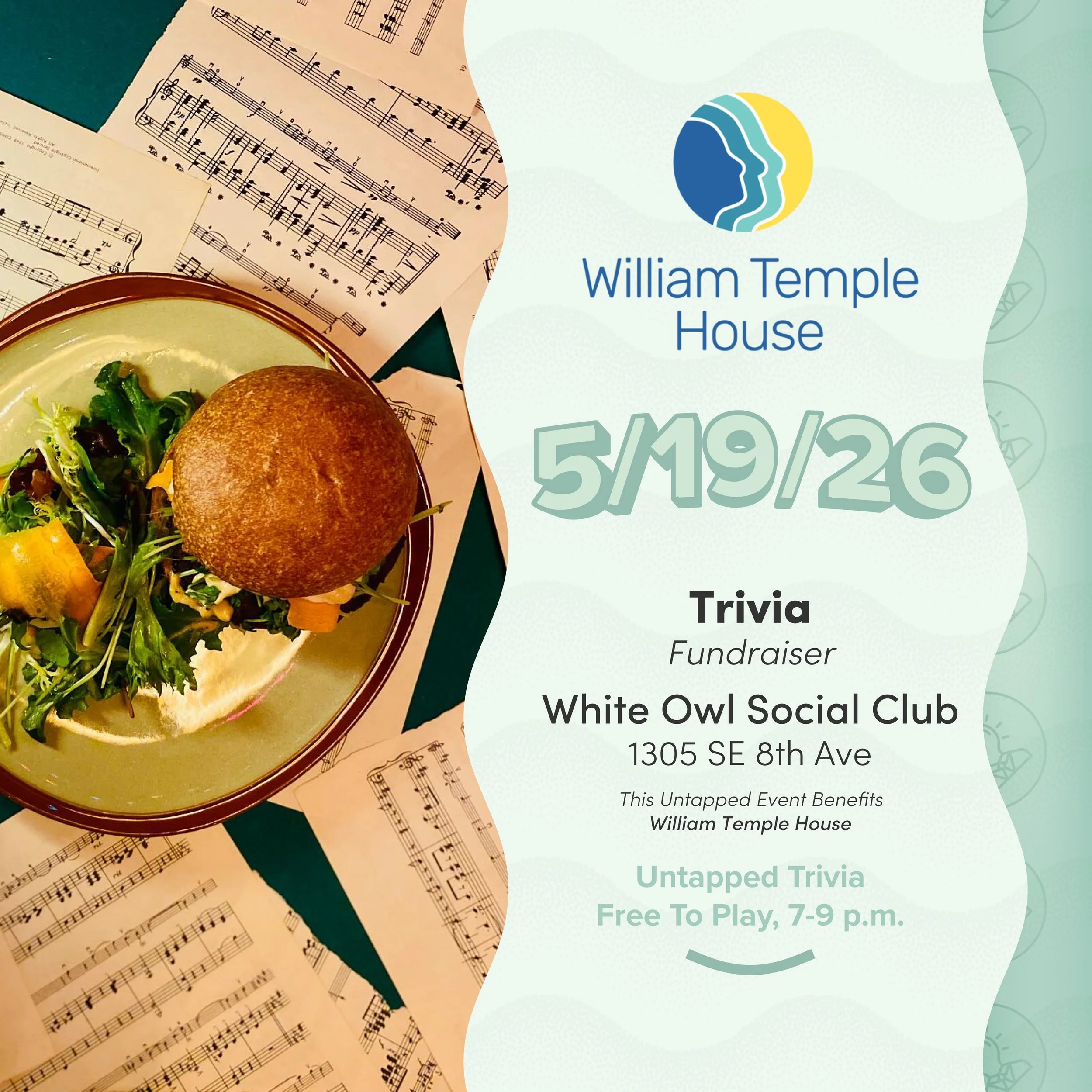 On Tap 5/19/26 &mdash; It&rsquo;s Tuesday! Please join us at White Owl Social Club for trivia and let&rsquo;s raise funds for&nbsp;@williamtemplehouse together. Free to play, donations accepted.

@whiteowlsocialclub&nbsp;is located at 1305 SE 8th Ave