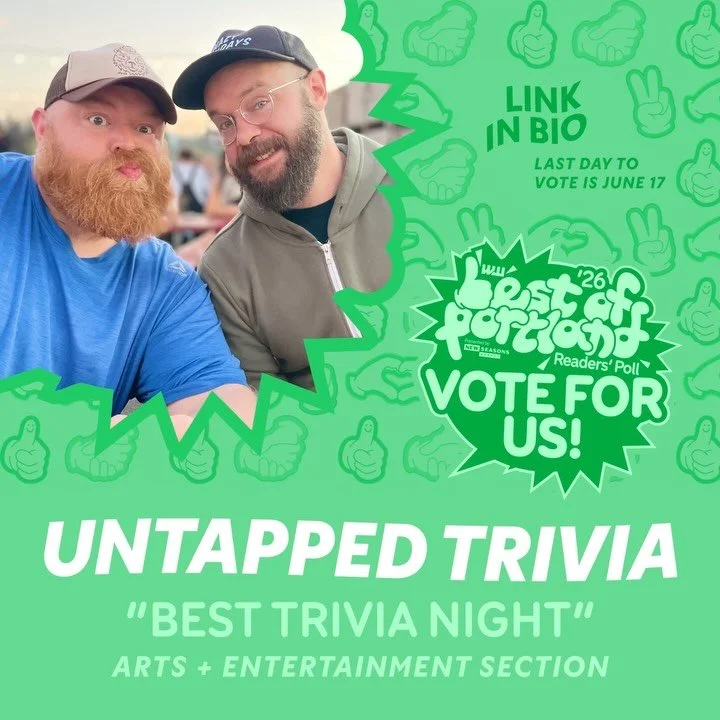 Hello 👋 Trivia friends and fam! We have some exciting news: @untappedtrivia is an official &ldquo;Best Trivia Night&rdquo; finalist in Willamette Week&rsquo;s Best of Portland 2026 Readers&rsquo; Poll! Thank you so much for your support, and for nom