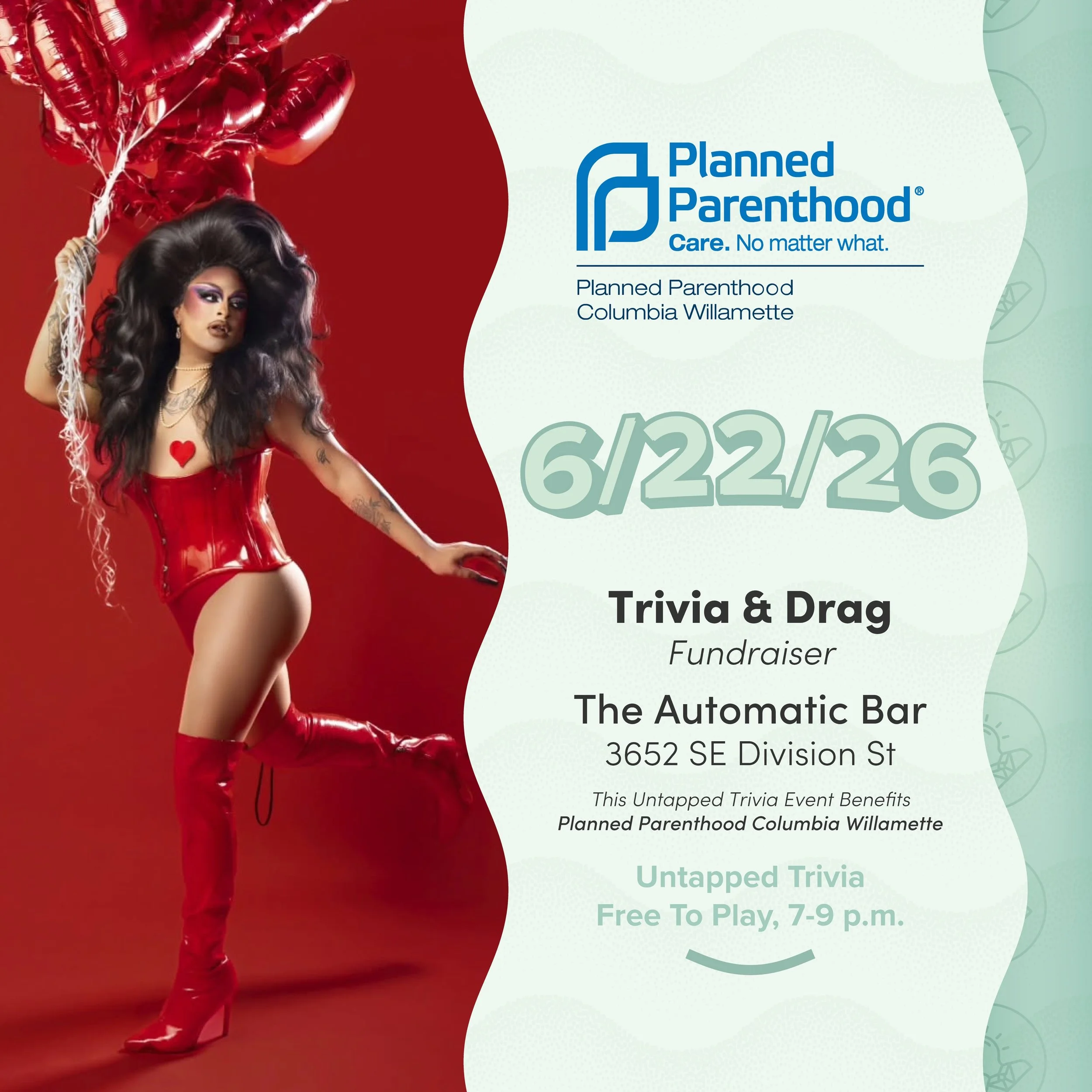 On Tap 6/22/26 &mdash; Join us at @theautomaticbar for free trivia with drag performances by the iconic @lylacdoesdrag to party and raise funds for @planned_parenthood_cw 

@theautomaticbar is located at 3652 SE Division St, Portland, OR 97202 in the